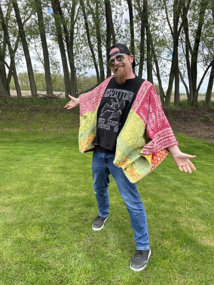 Purple Rain upcycled kantha poncho- One size fits most