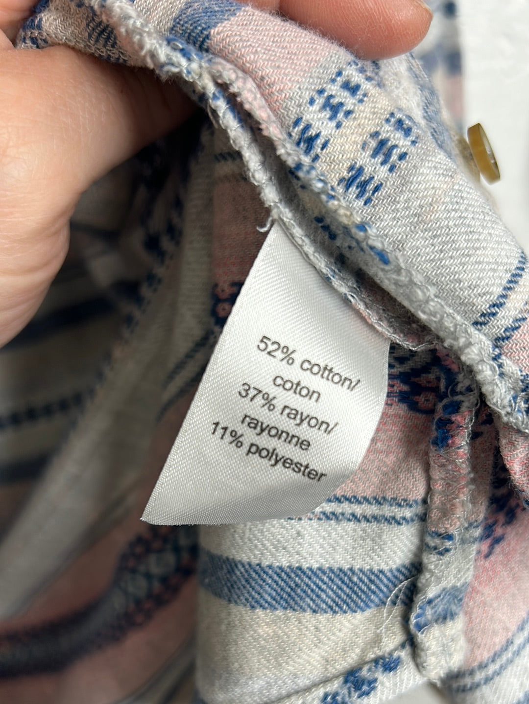 Tribal print upcycled flannel shirt womens size 2X plus size blue pink