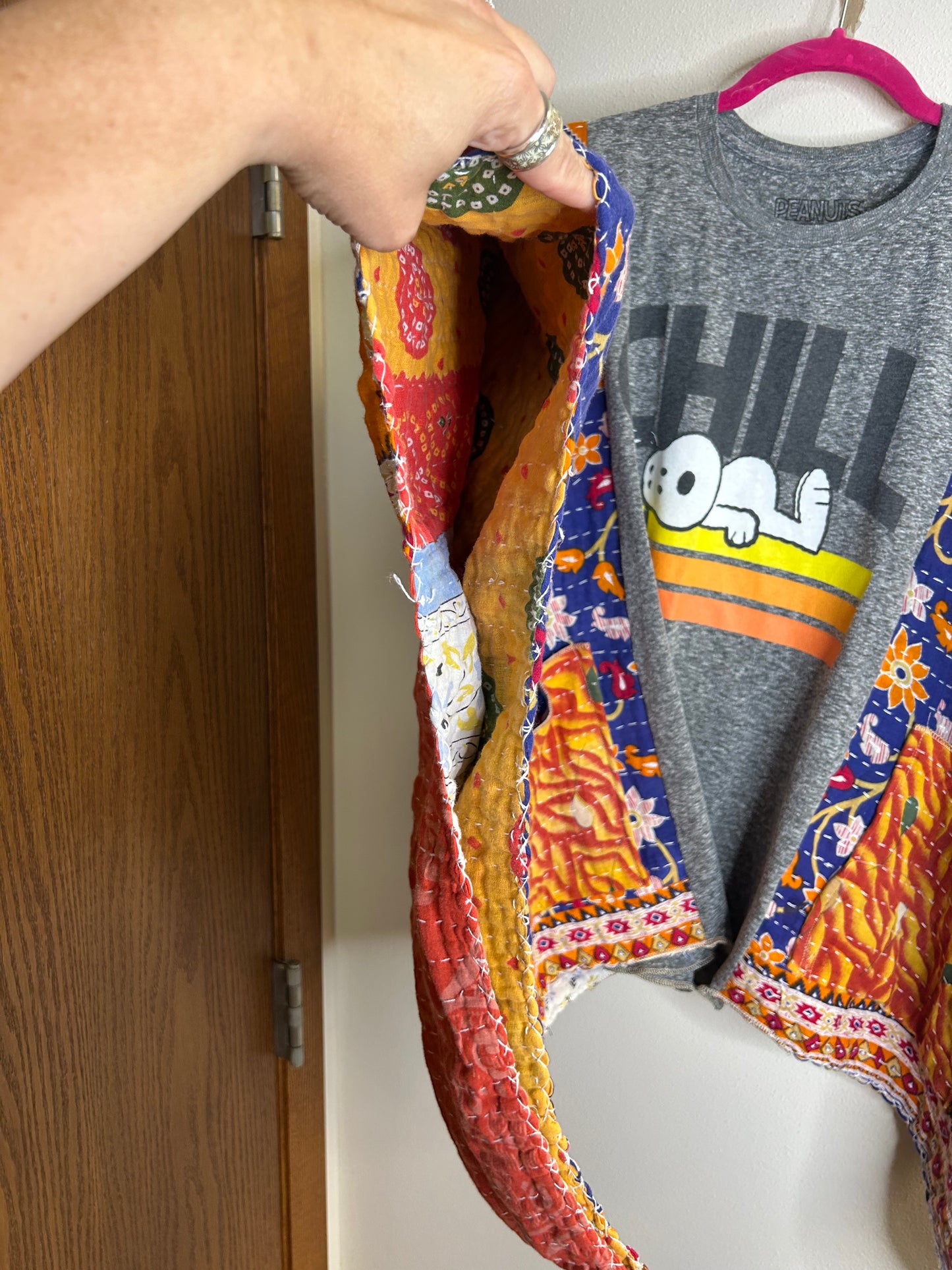 Chill Snoopy upcycled kantha poncho