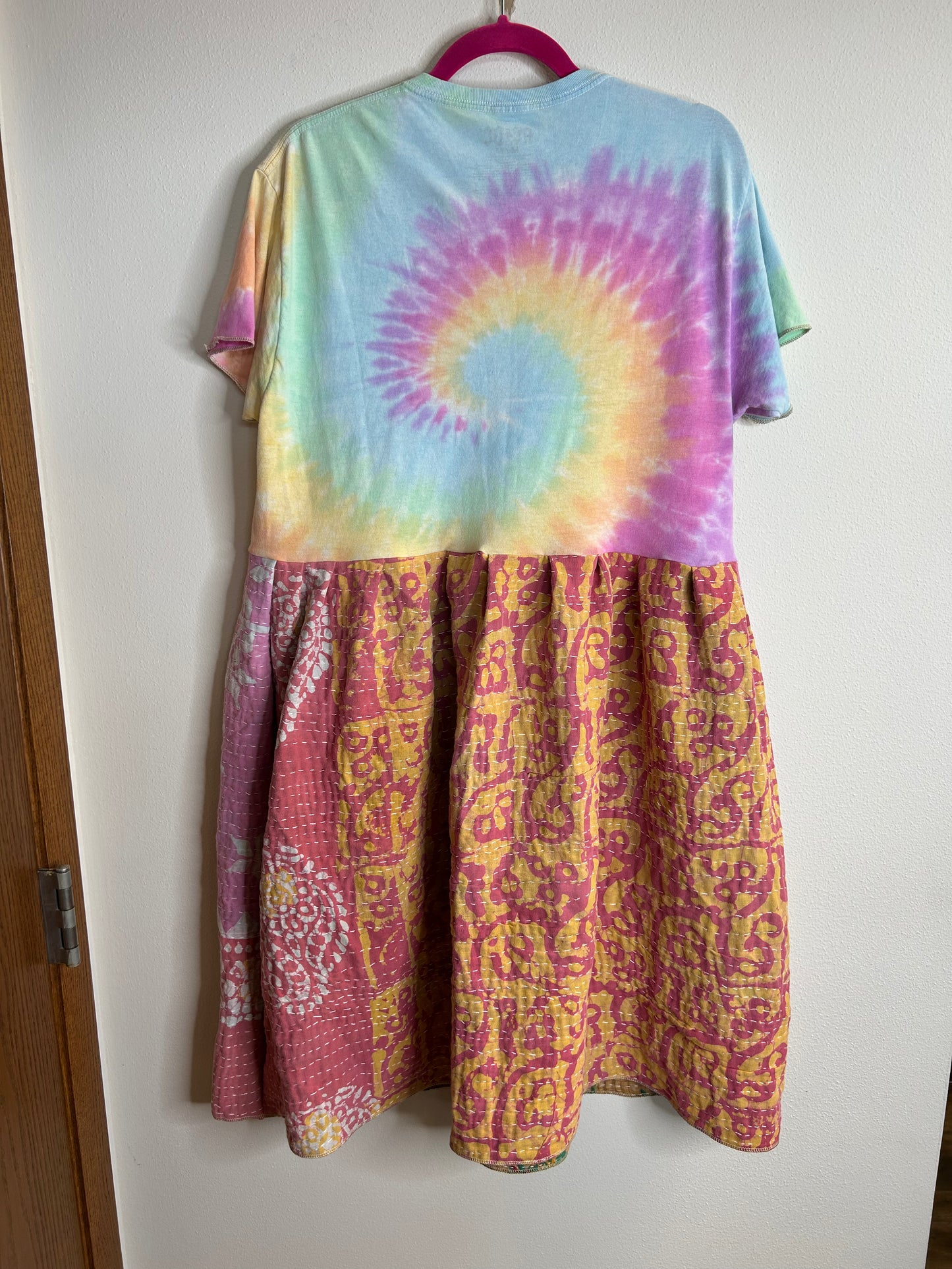 AC/DC upcycled kantha dress size M