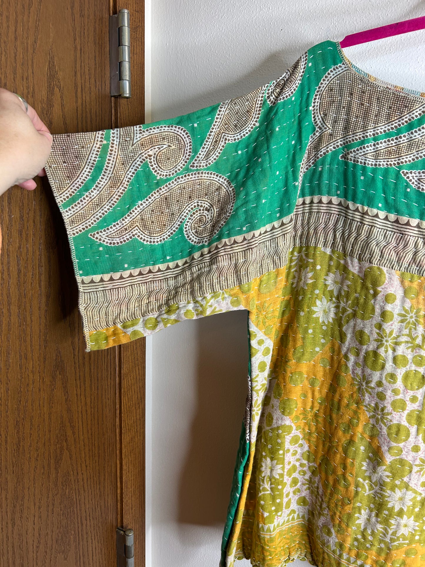 Green reversible kantha blouse