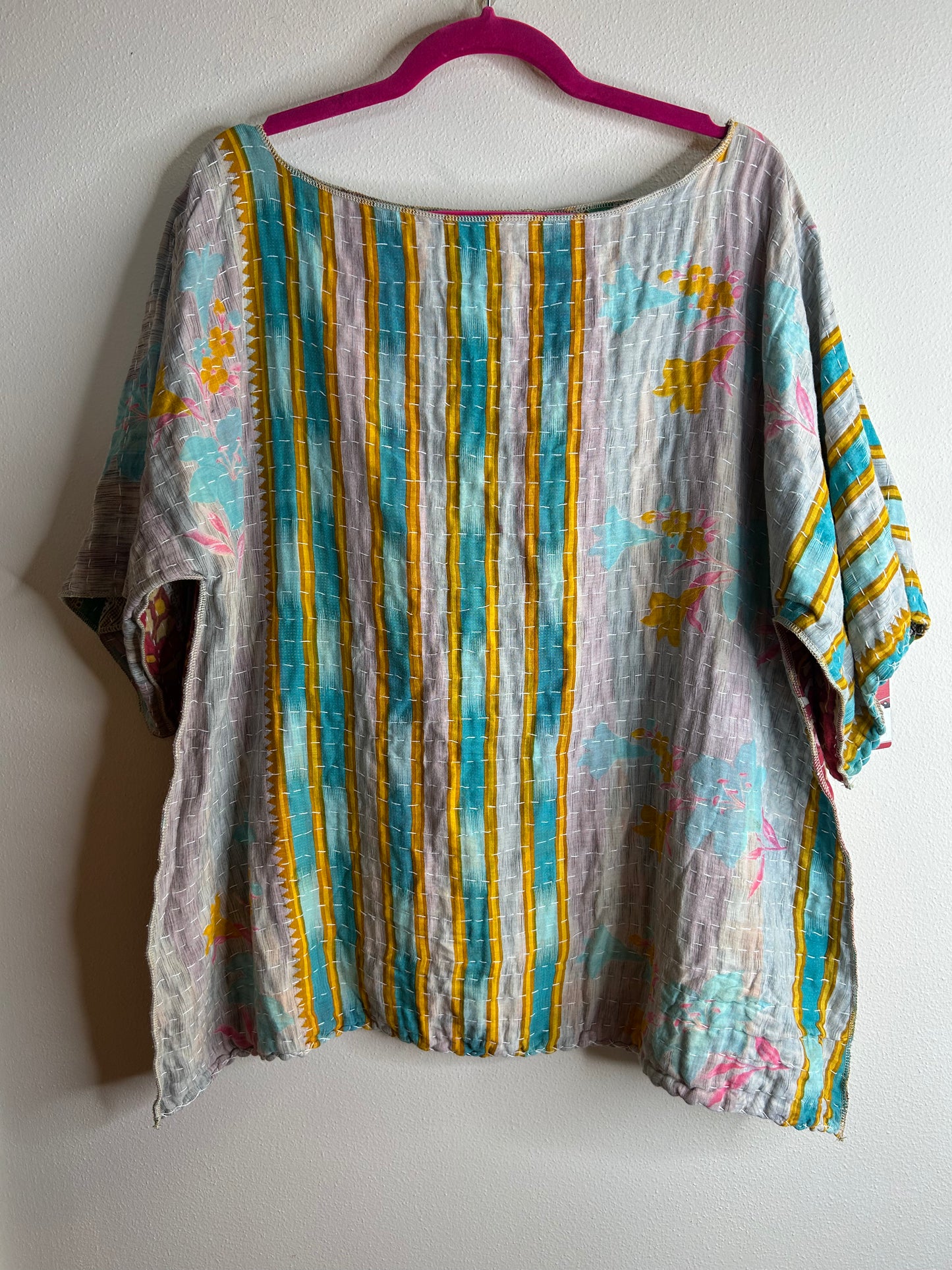 Green reversible kantha blouse