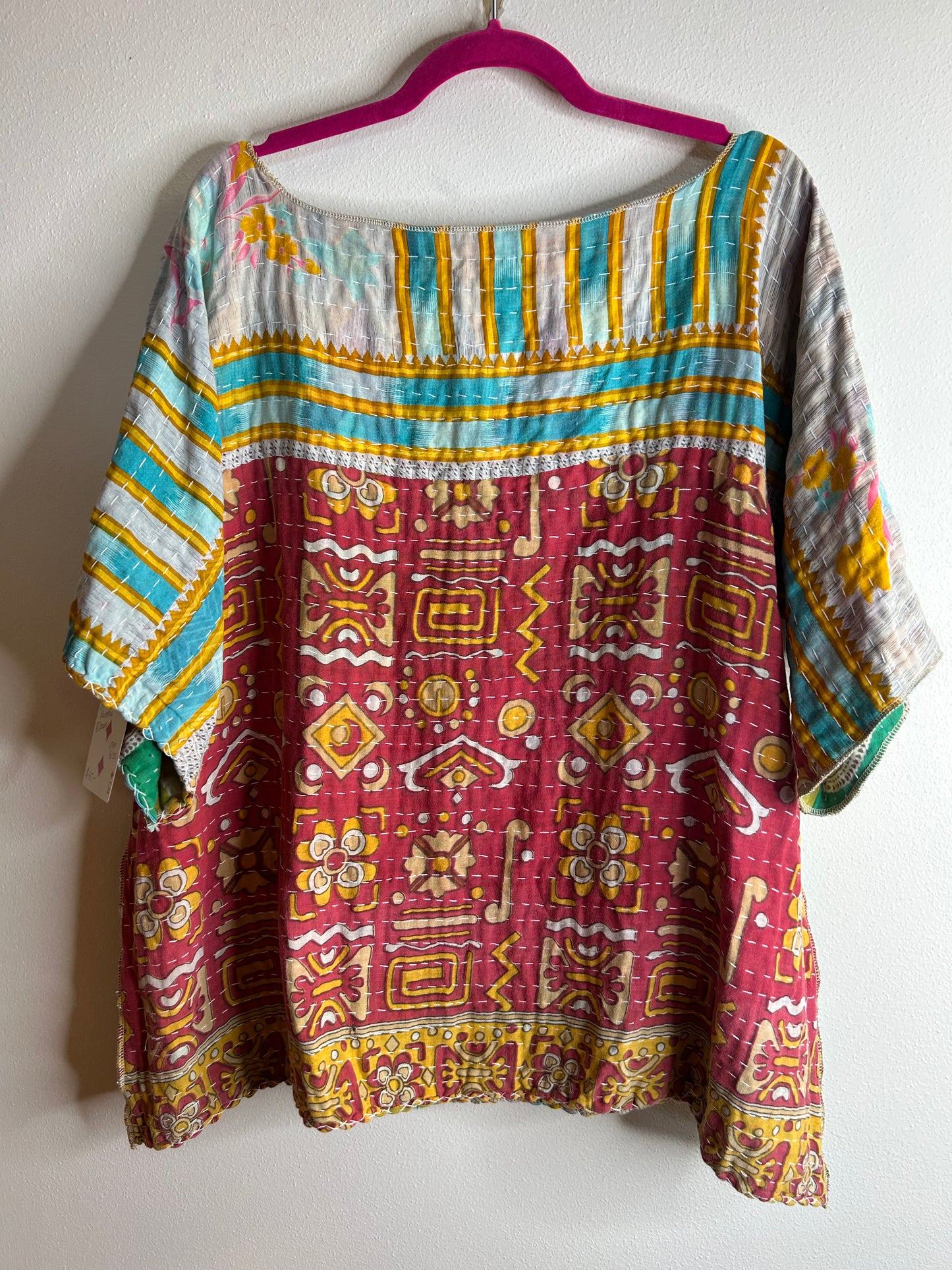 Green reversible kantha blouse