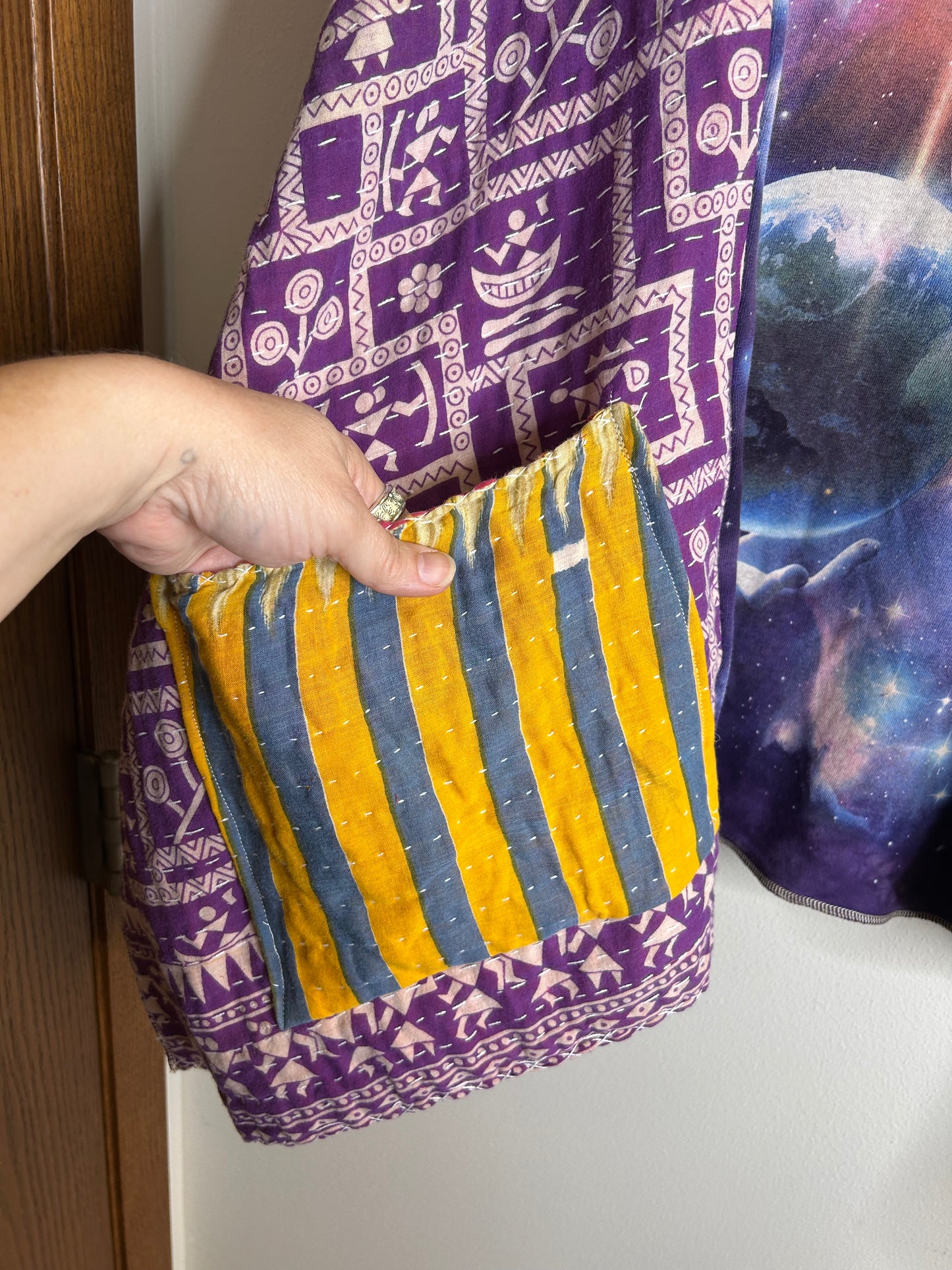 Extra Terrestrial upcycled kantha poncho