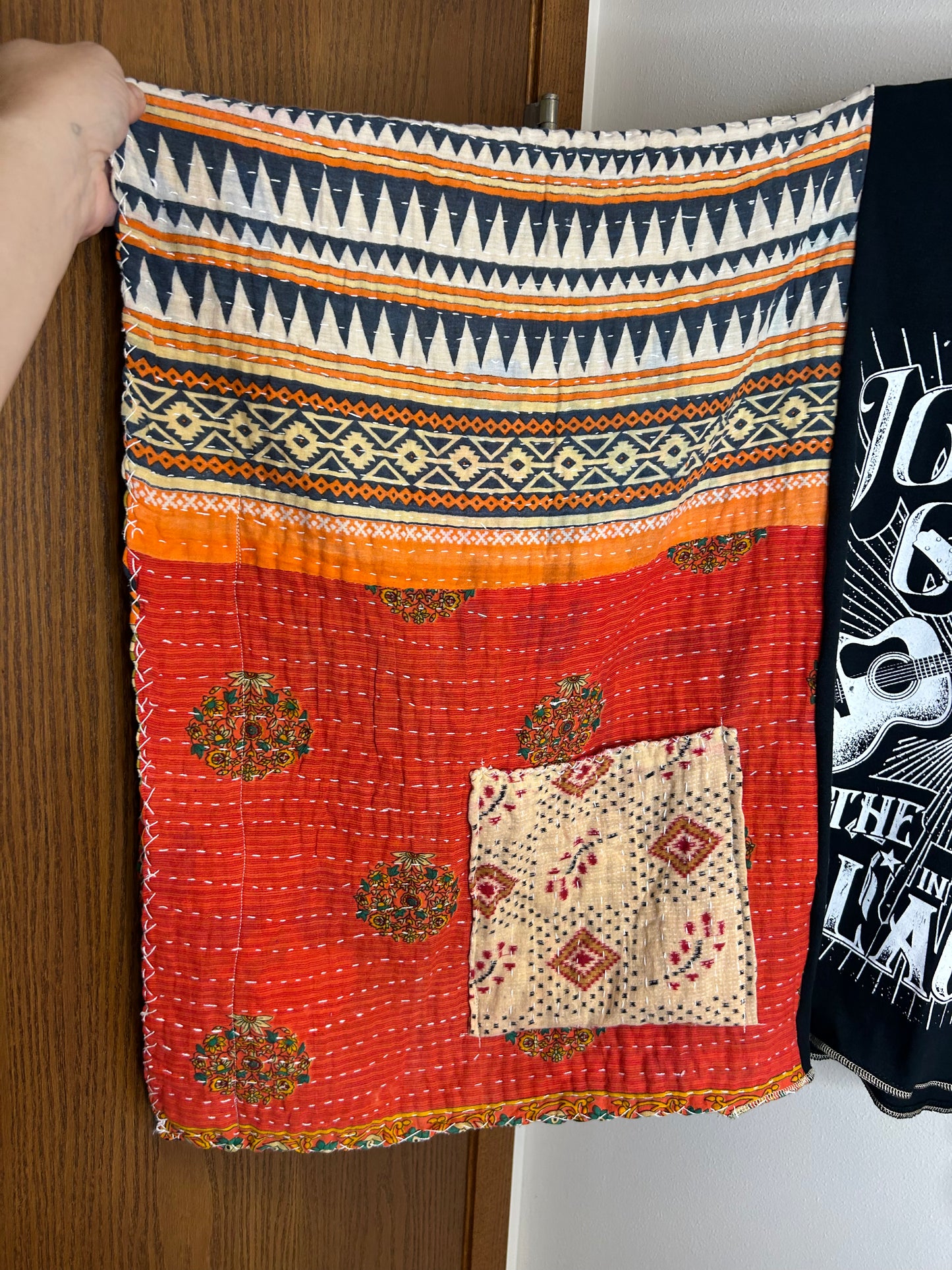 Johnny Cash upcycled kantha poncho