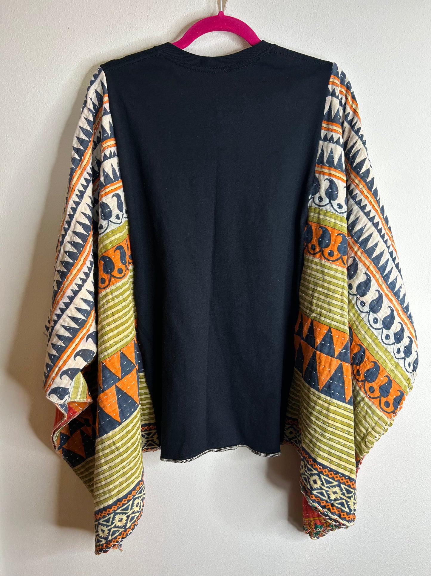 Johnny Cash upcycled kantha poncho