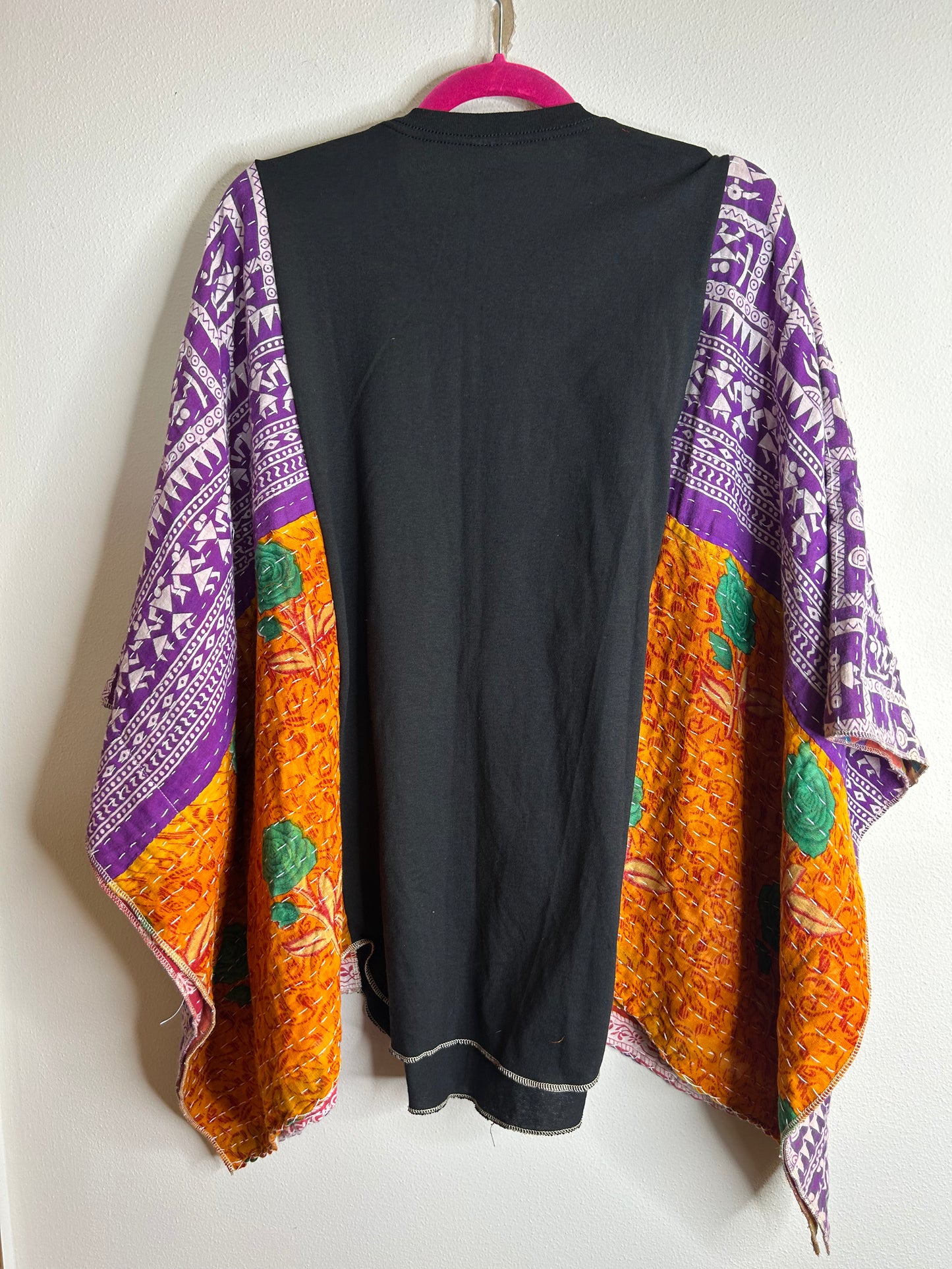 Cosmic Wolf upcycled kantha poncho
