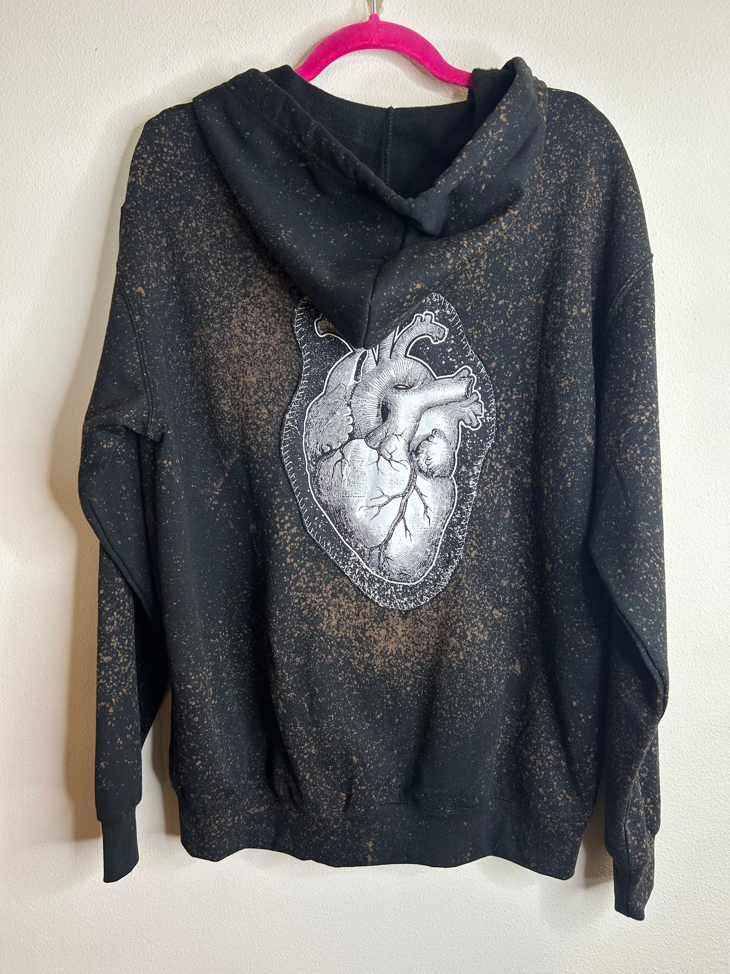 Anatomical Heart upcycled black hoodie L