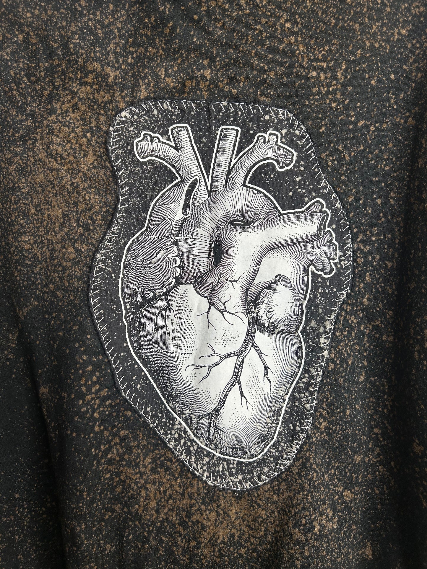 Anatomical Heart upcycled black hoodie L