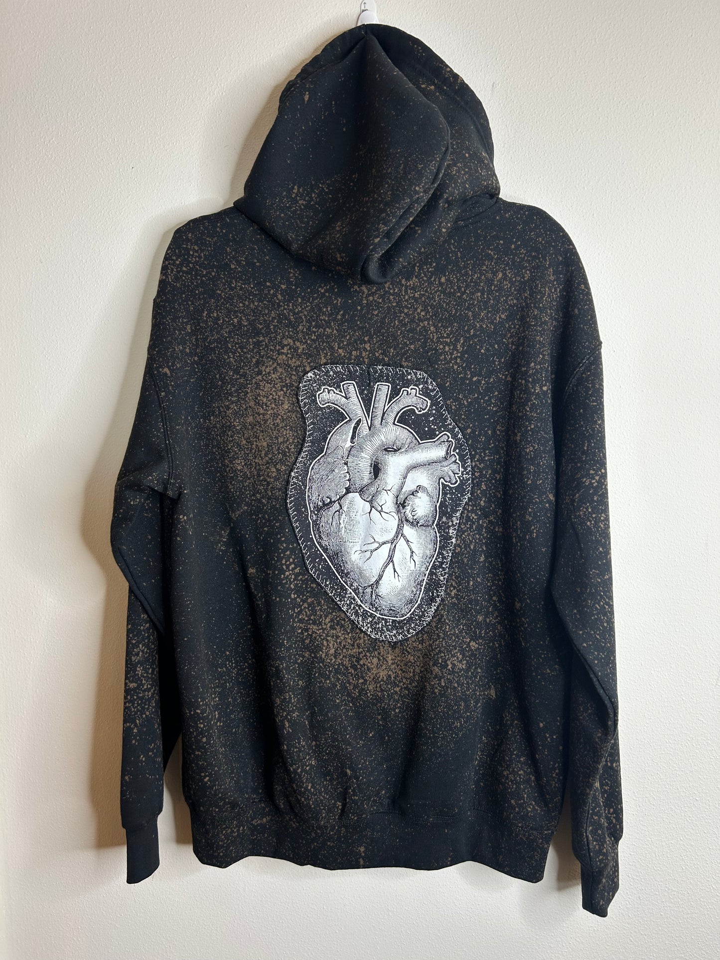 Anatomical Heart upcycled black hoodie L