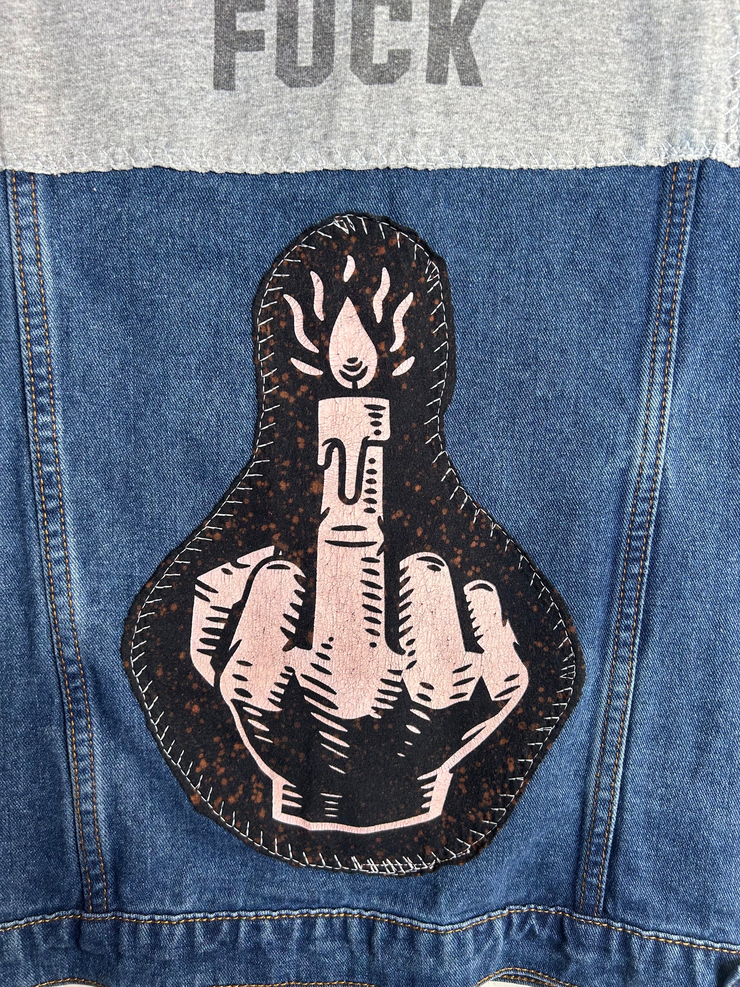 F You upcycled denim vest size S