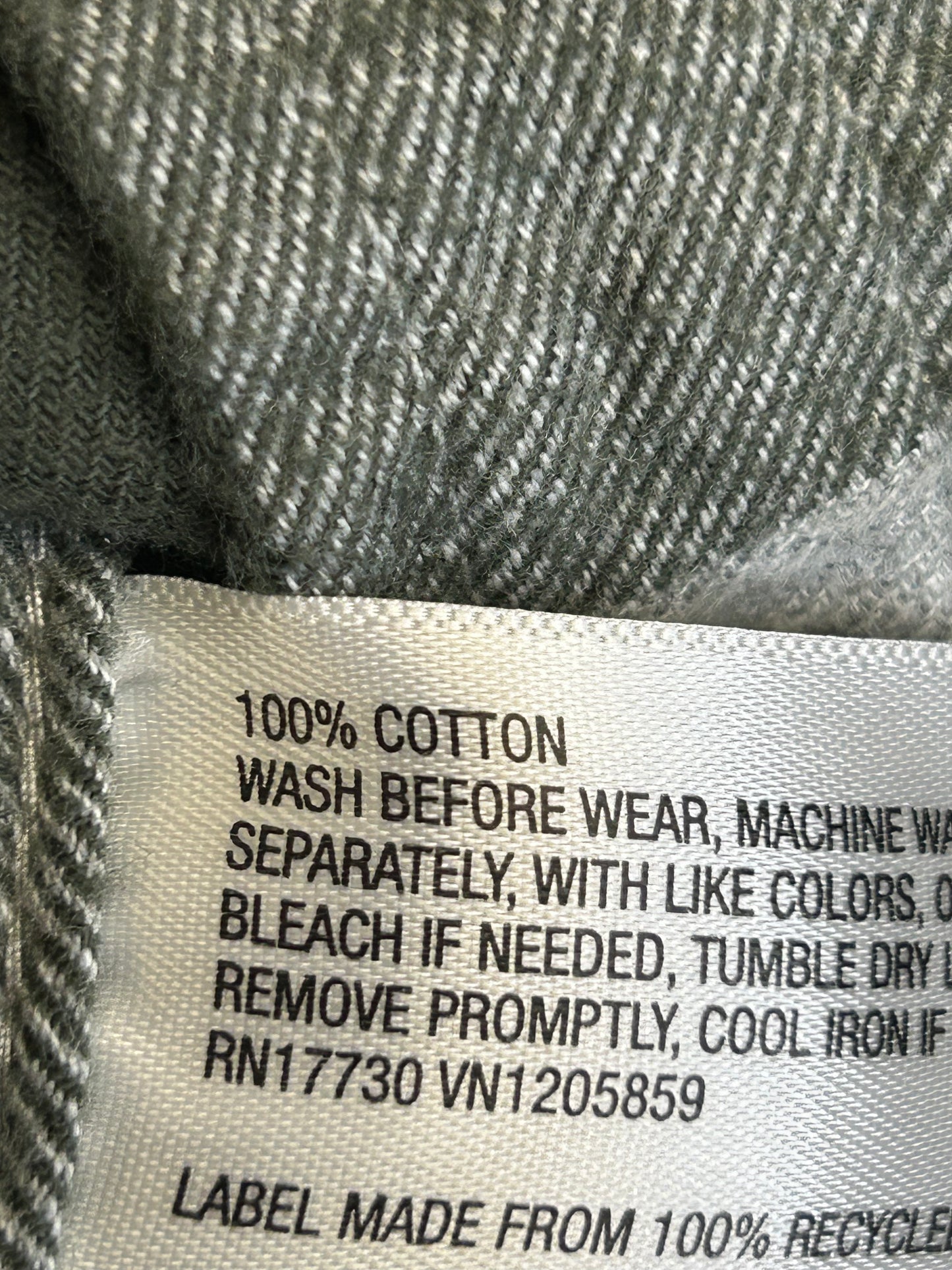 Green Folk Art upcycled flannel shirt unisex size M green white