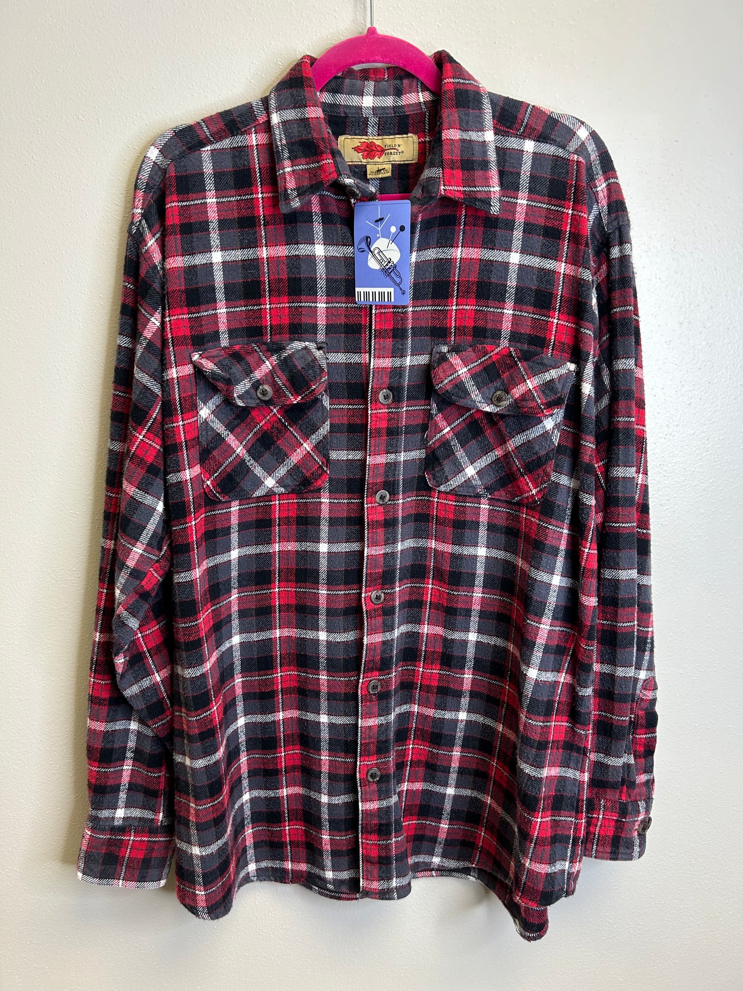 Krampus upcycled flannel shirt unisex size L red black