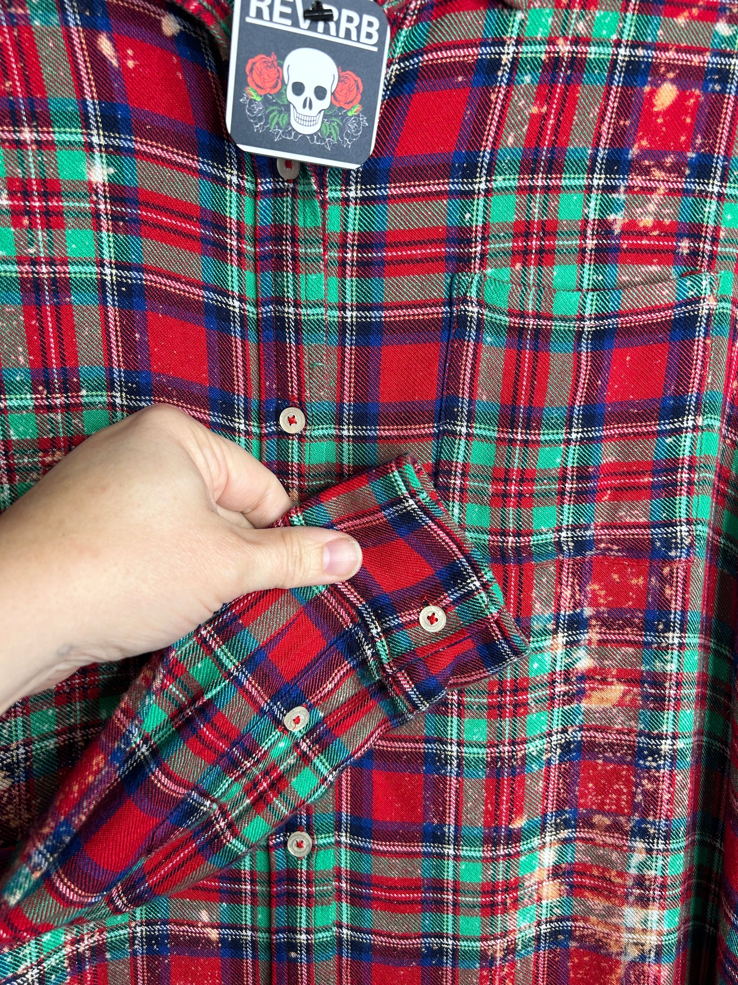 Christmas Floral flannel red green womens size L
