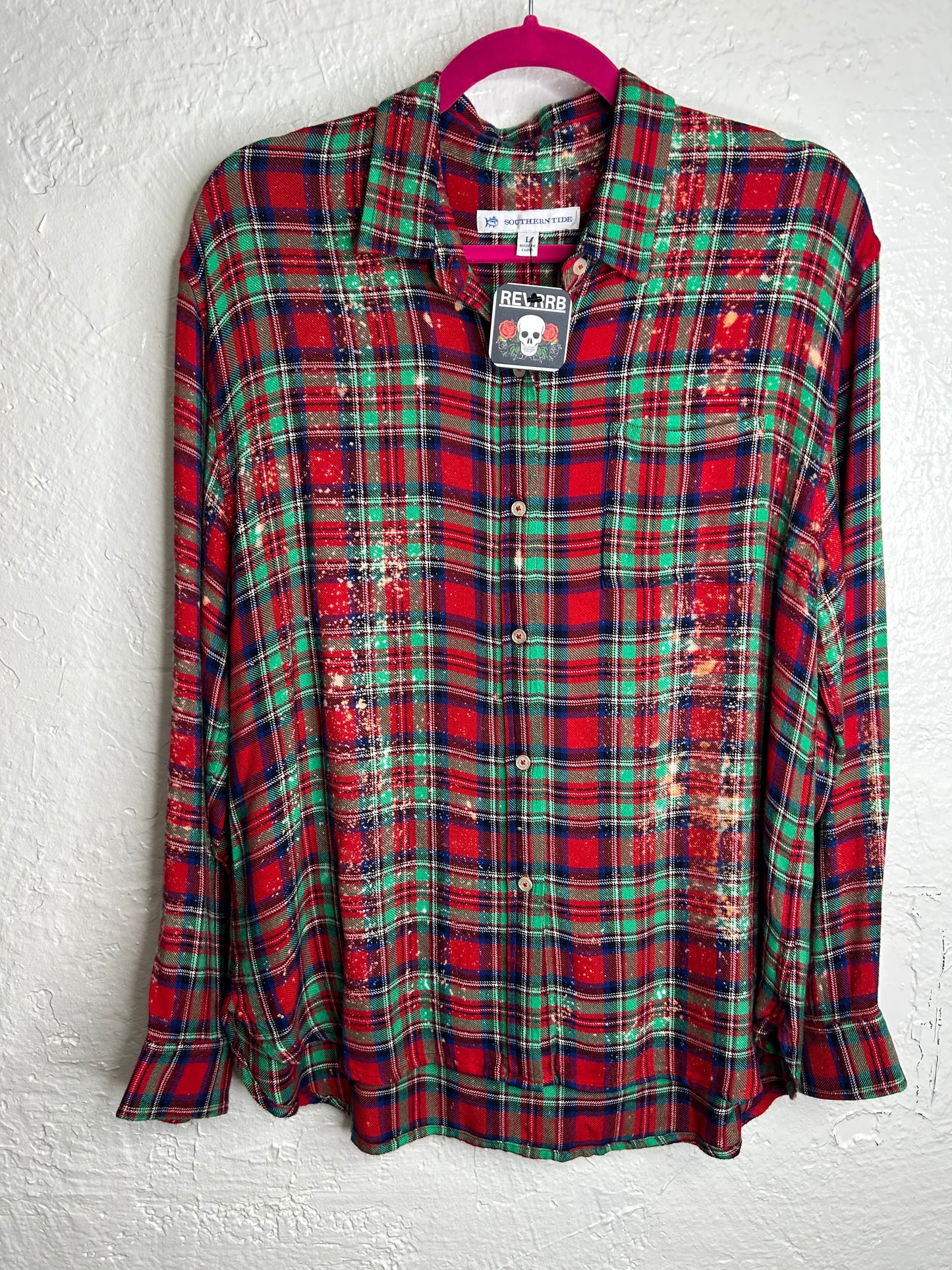 Christmas Floral flannel red green womens size L