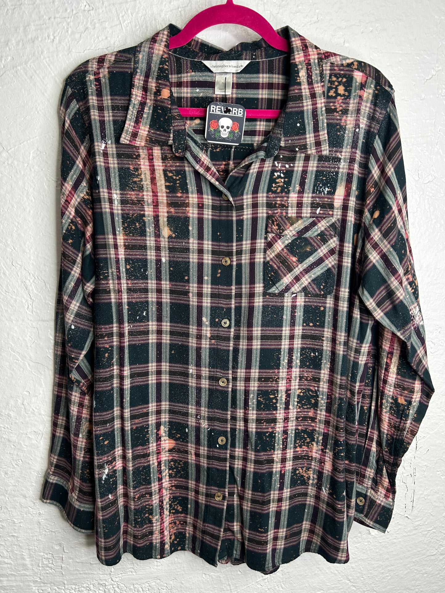 Poinsettia Christmas flannel shirt red green women’s size XL