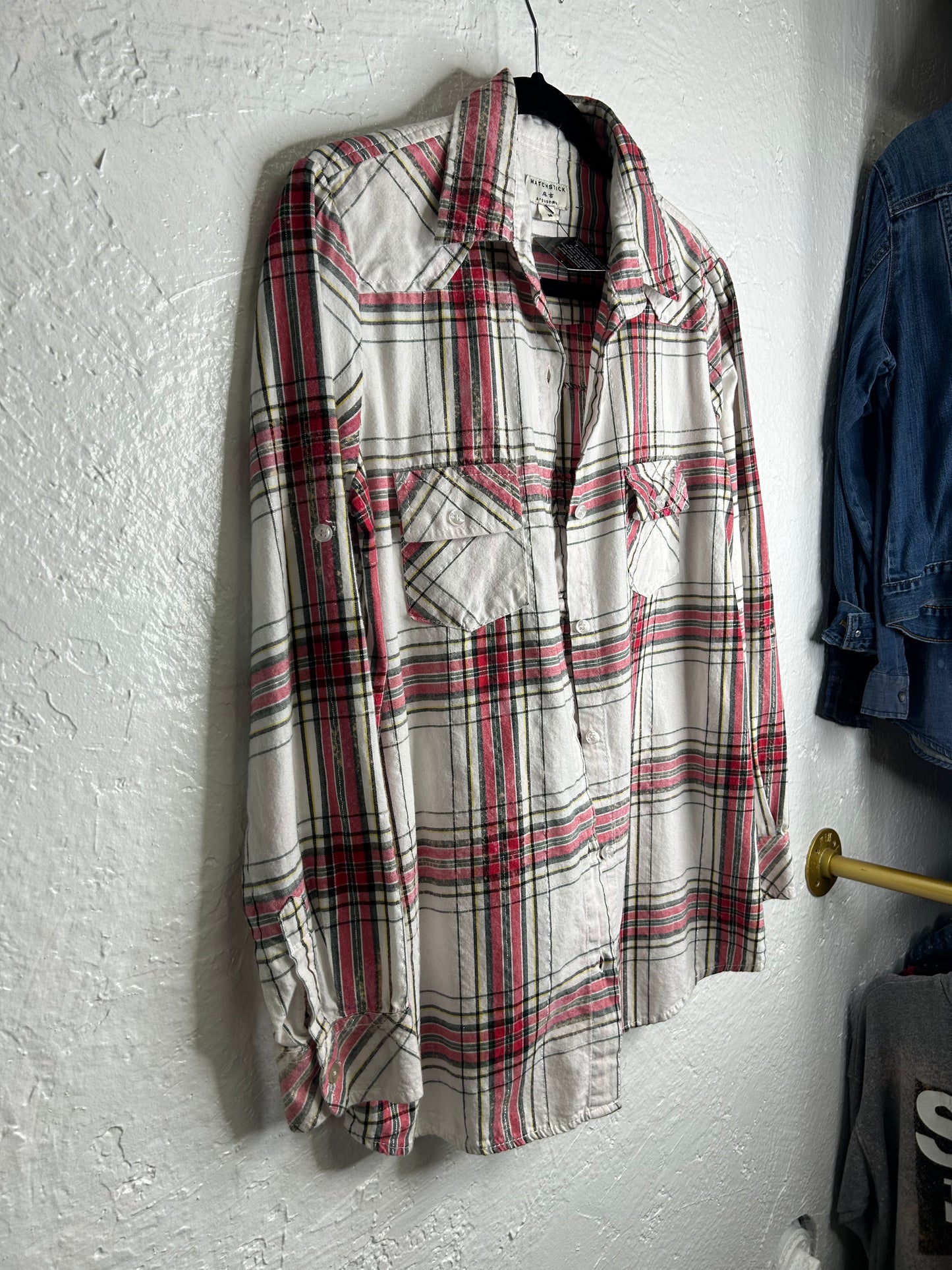 Christmas flannel red white upcycled women’s size M