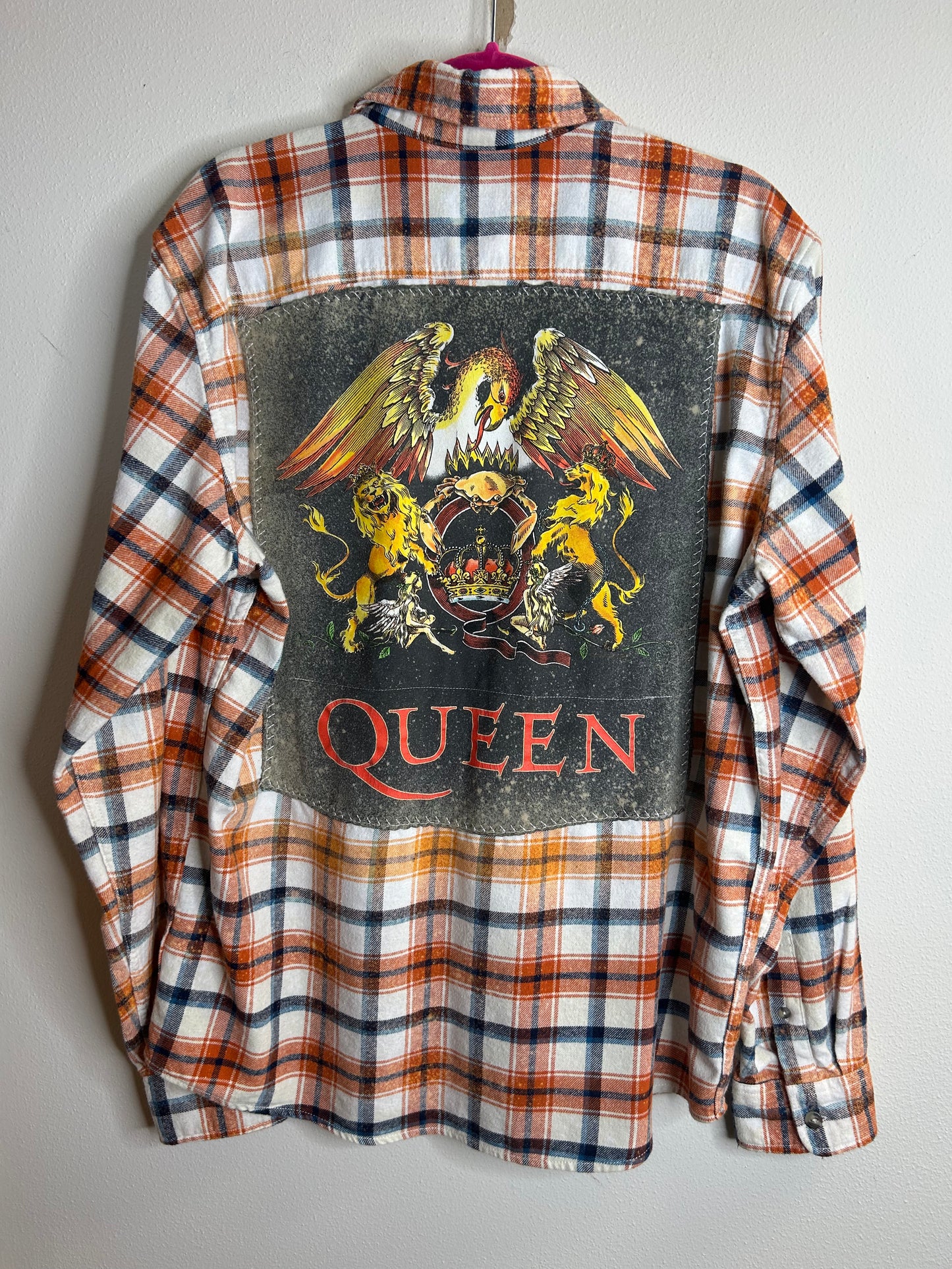 Queen upcycled flannel shirt unisex size L