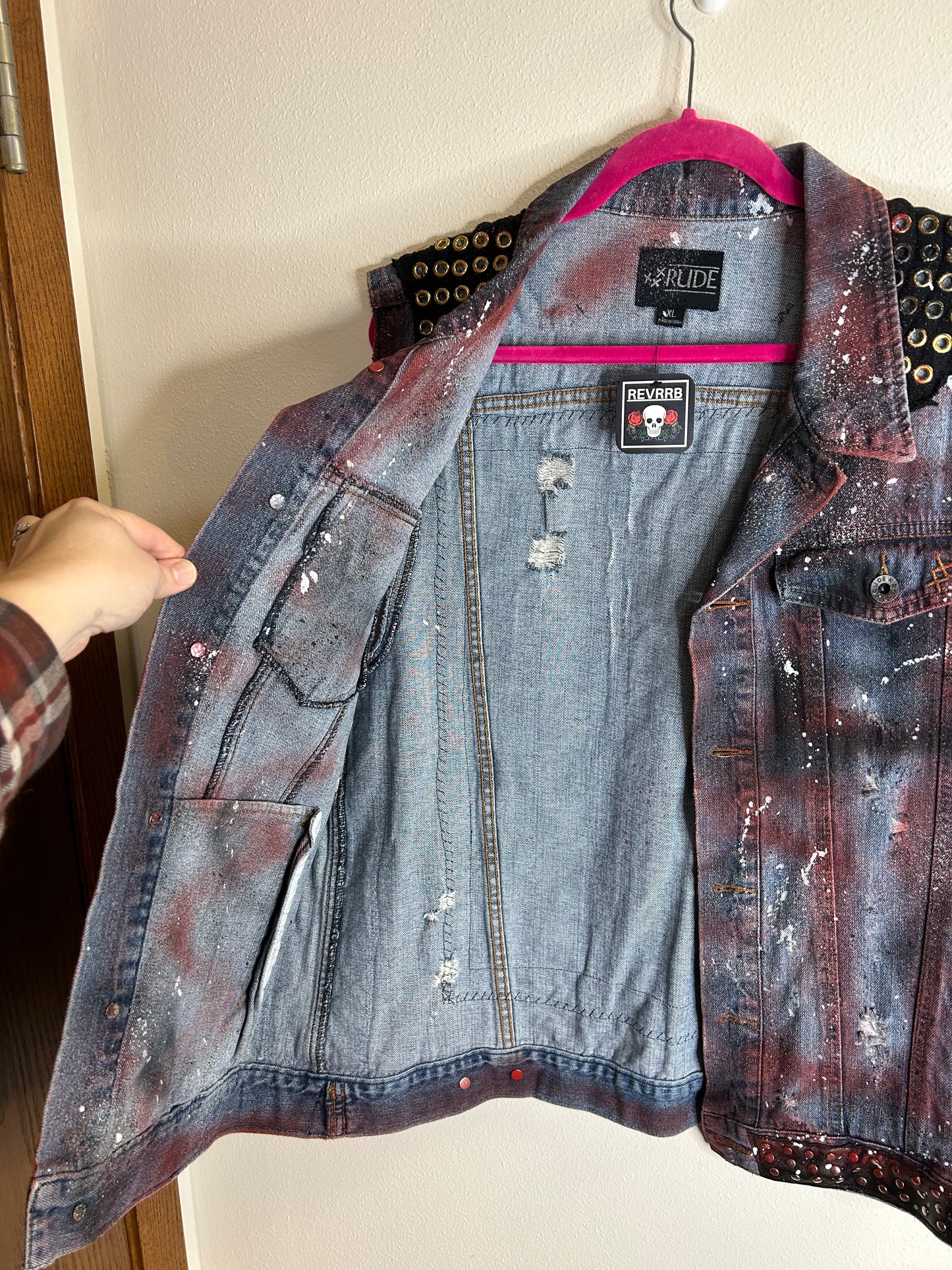 Red Hot Chili Peppers upcycled denim vest unisex size XL blue black