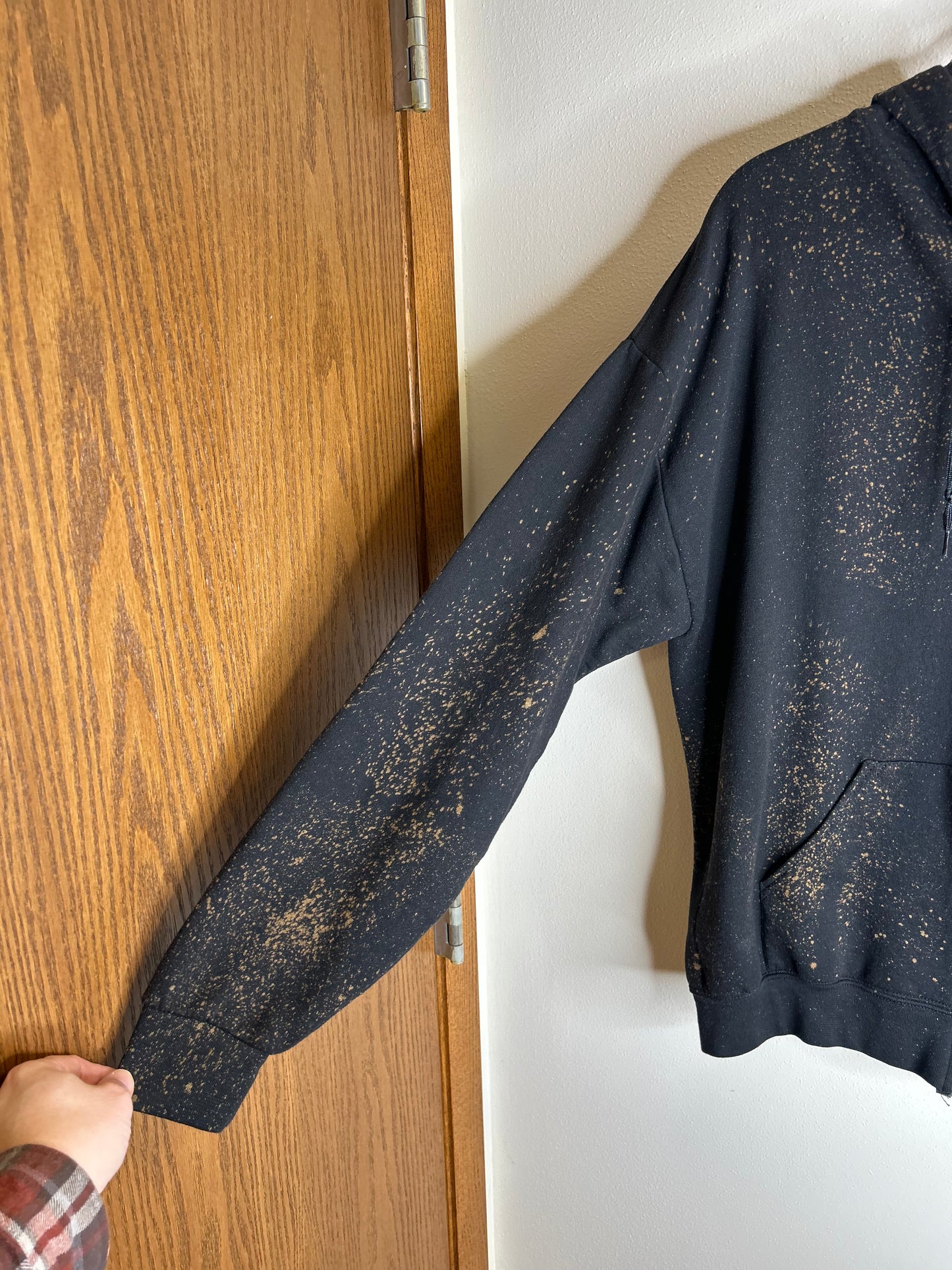 Rings of Saturn upcycled black hoodie unisex size XL