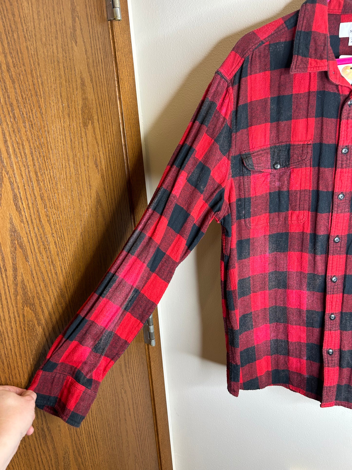 Lucifer upcycled flannel shirt unisex size XL red black