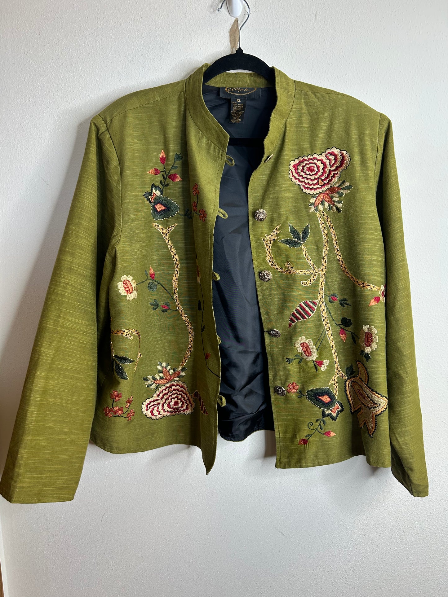 Alex Kim green embroidered jacket womens XL
