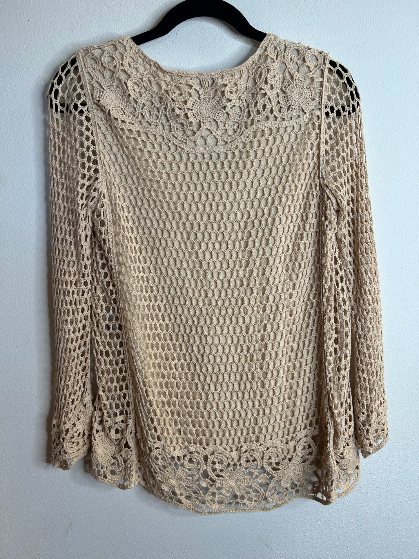 The Vera Cristina Crochet Embroidered Long Sleeve Boho Floral Blouse in size S