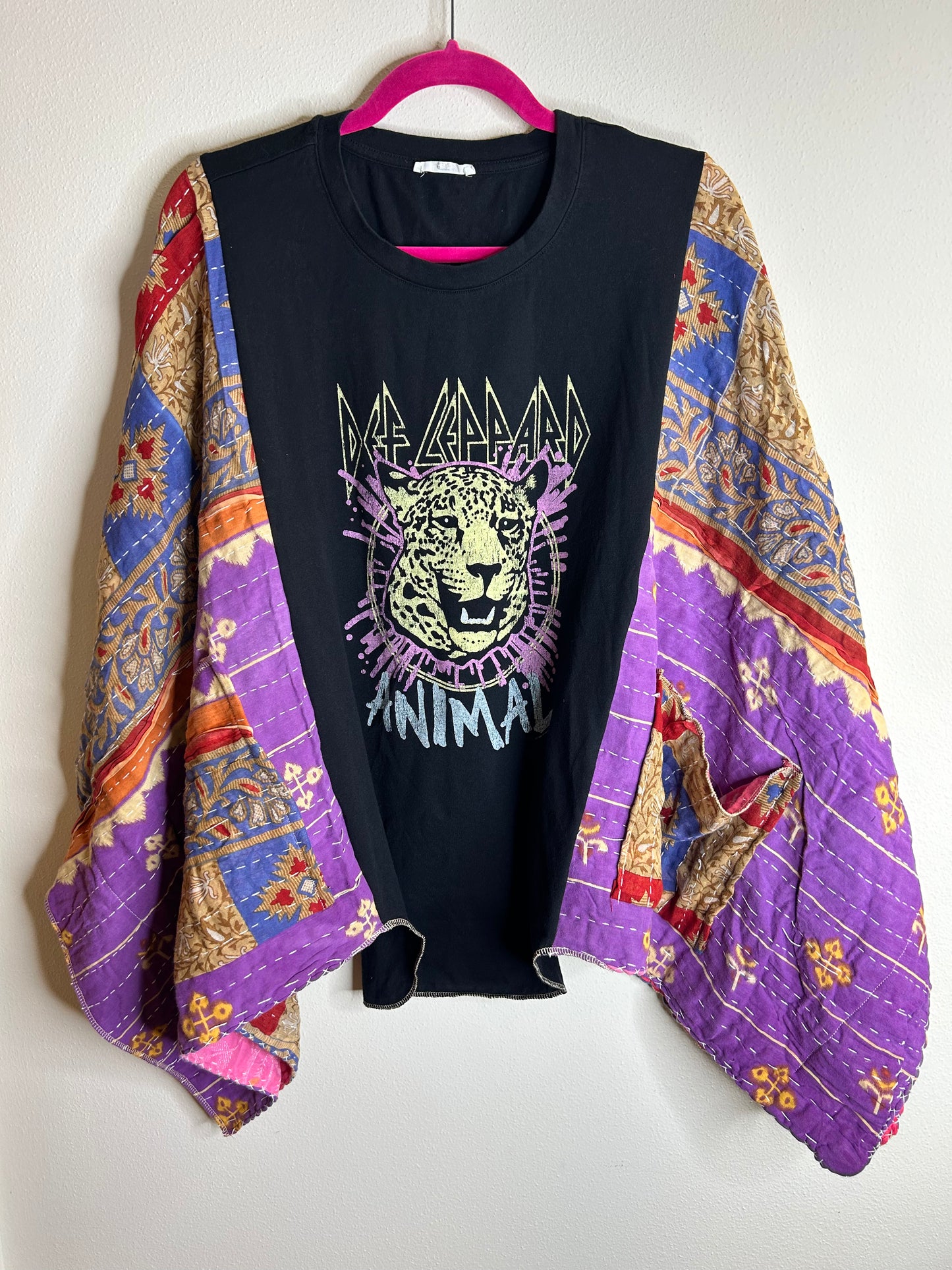 Def Leppard upcycled kantha poncho