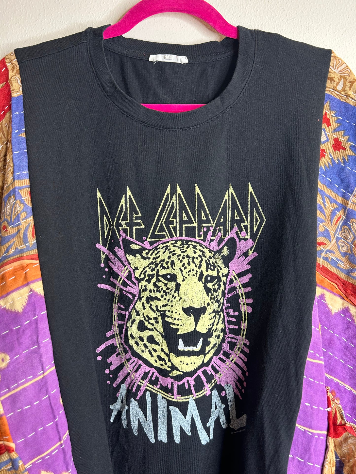 Def Leppard upcycled kantha poncho