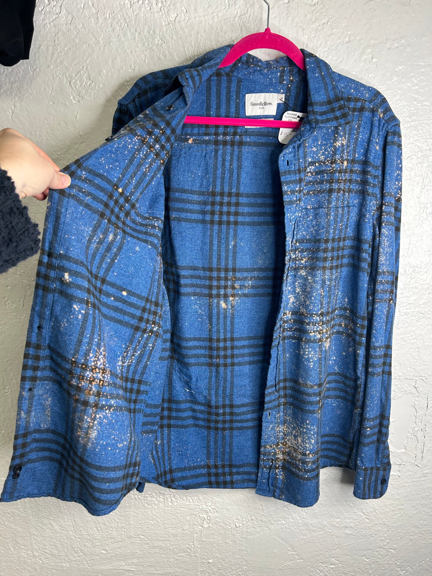 Upcycled Salt N Pepa flannel shirt unisex size M blue black