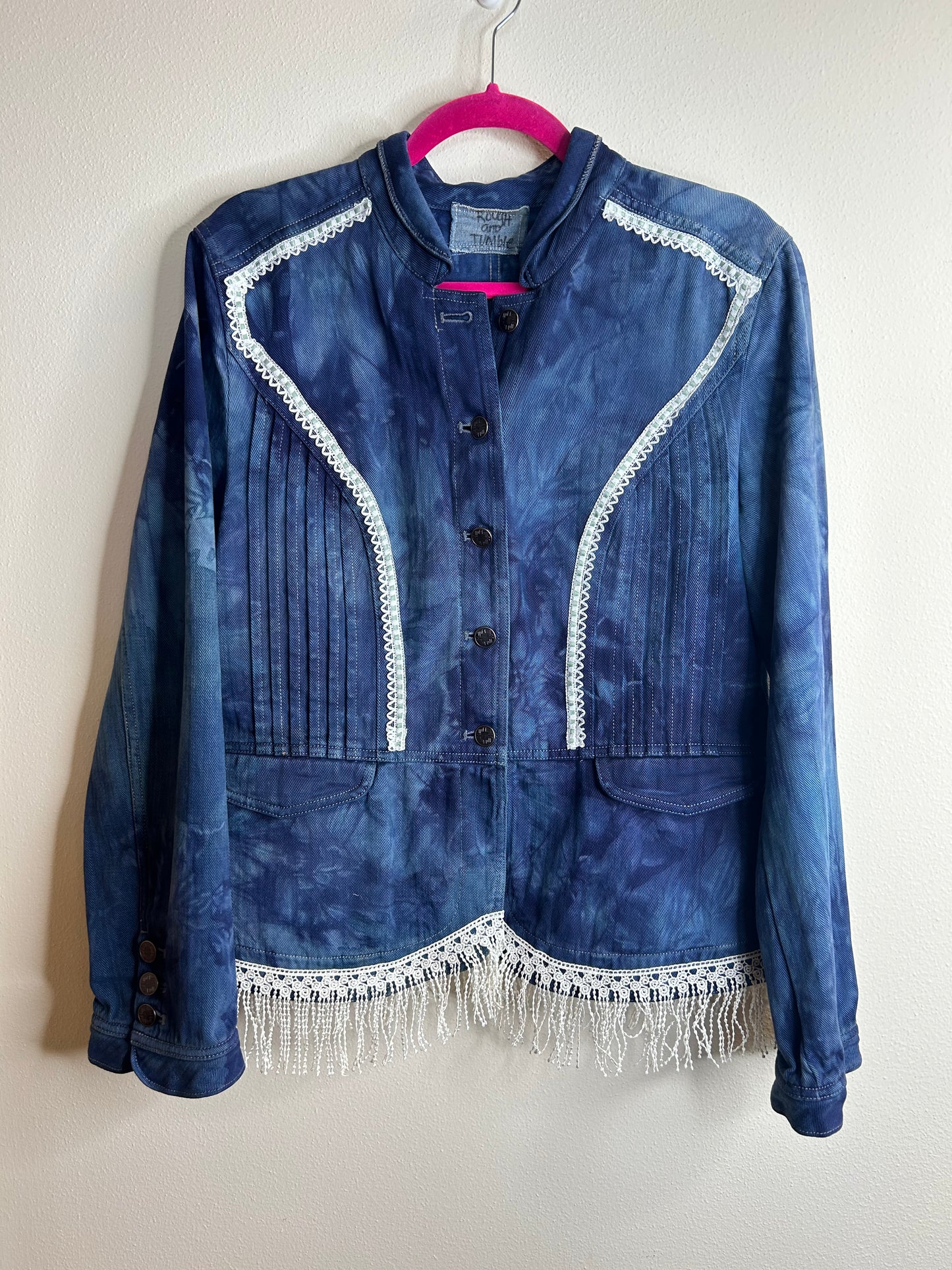 Springtime Lady upcycled denim jacket womens size XL
