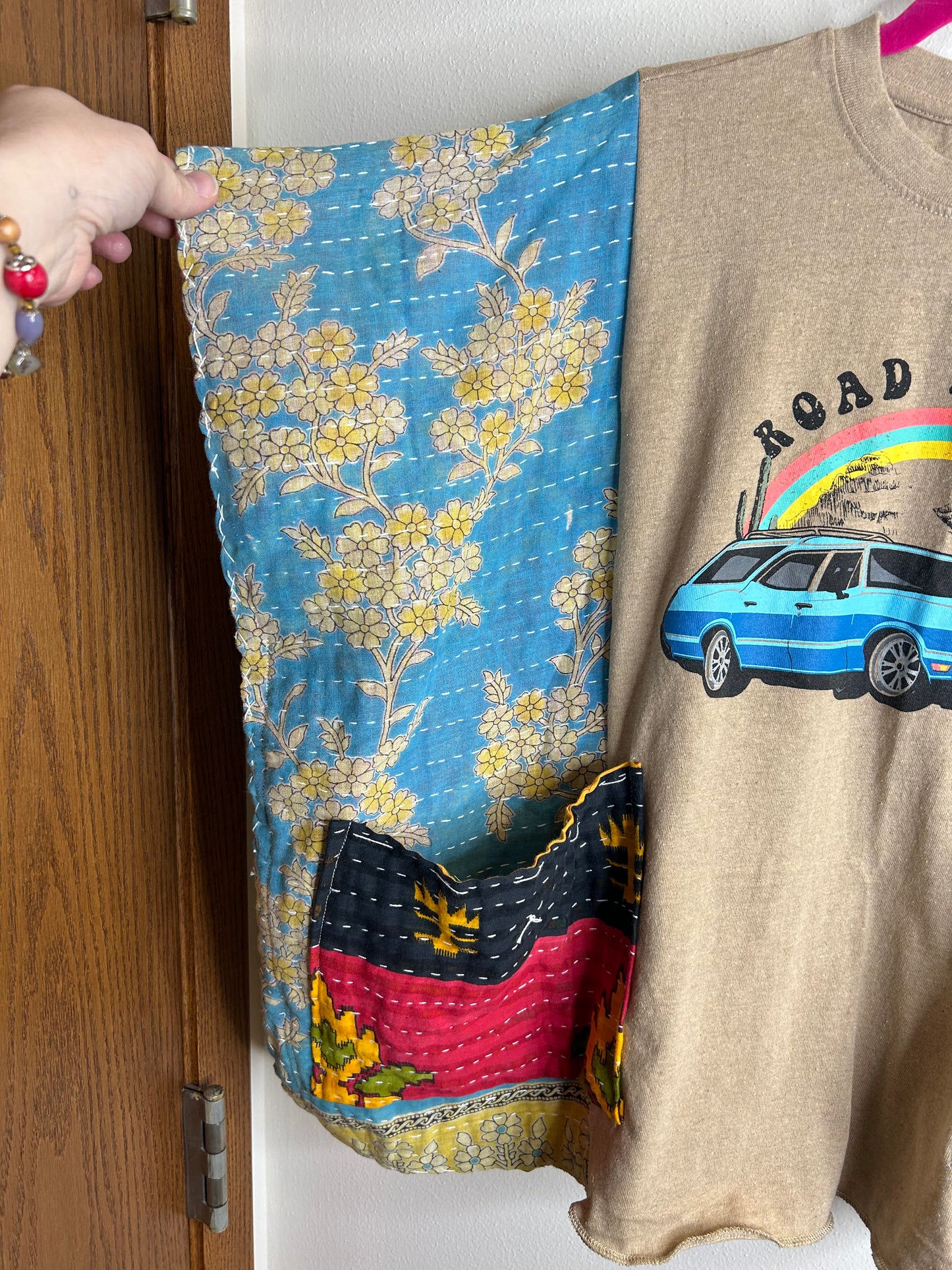 Road Tripping upcycled kantha top, one size