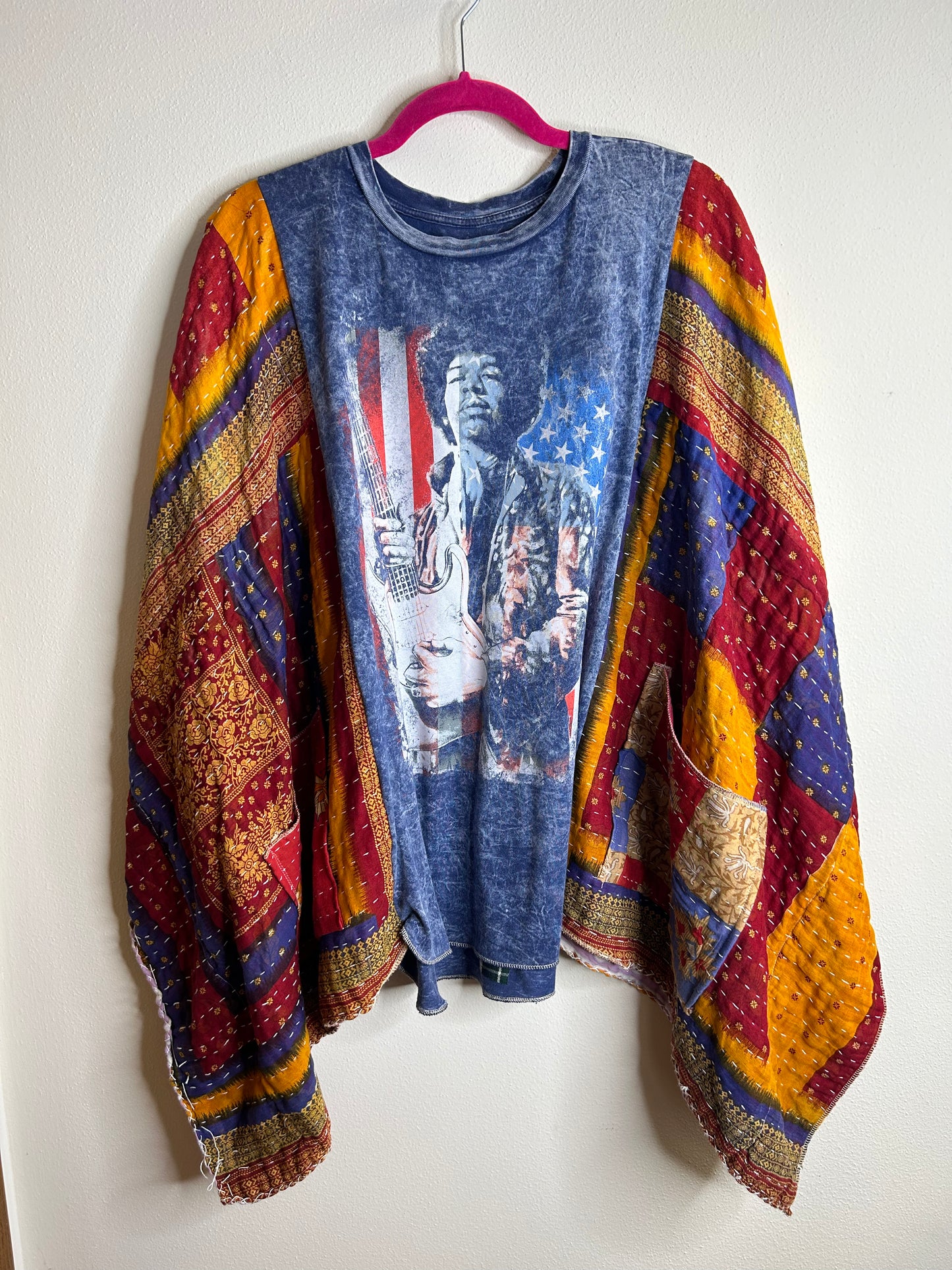 Jimi Hendrix upcycled kantha poncho