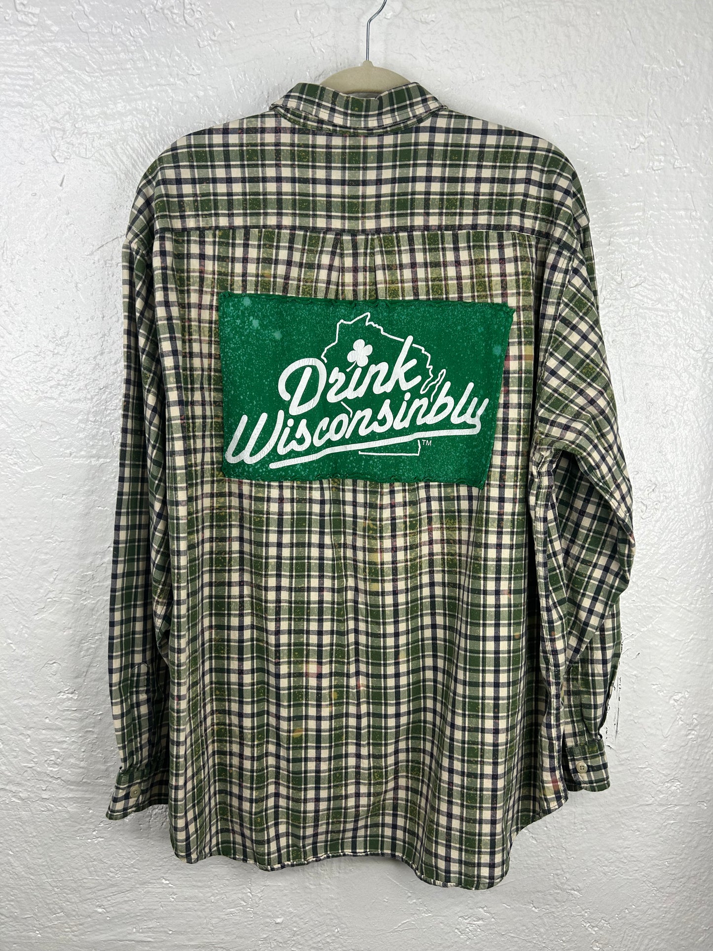 St Patricks Day Drink Wisconsibly upcycled flannel shirt unisex L
