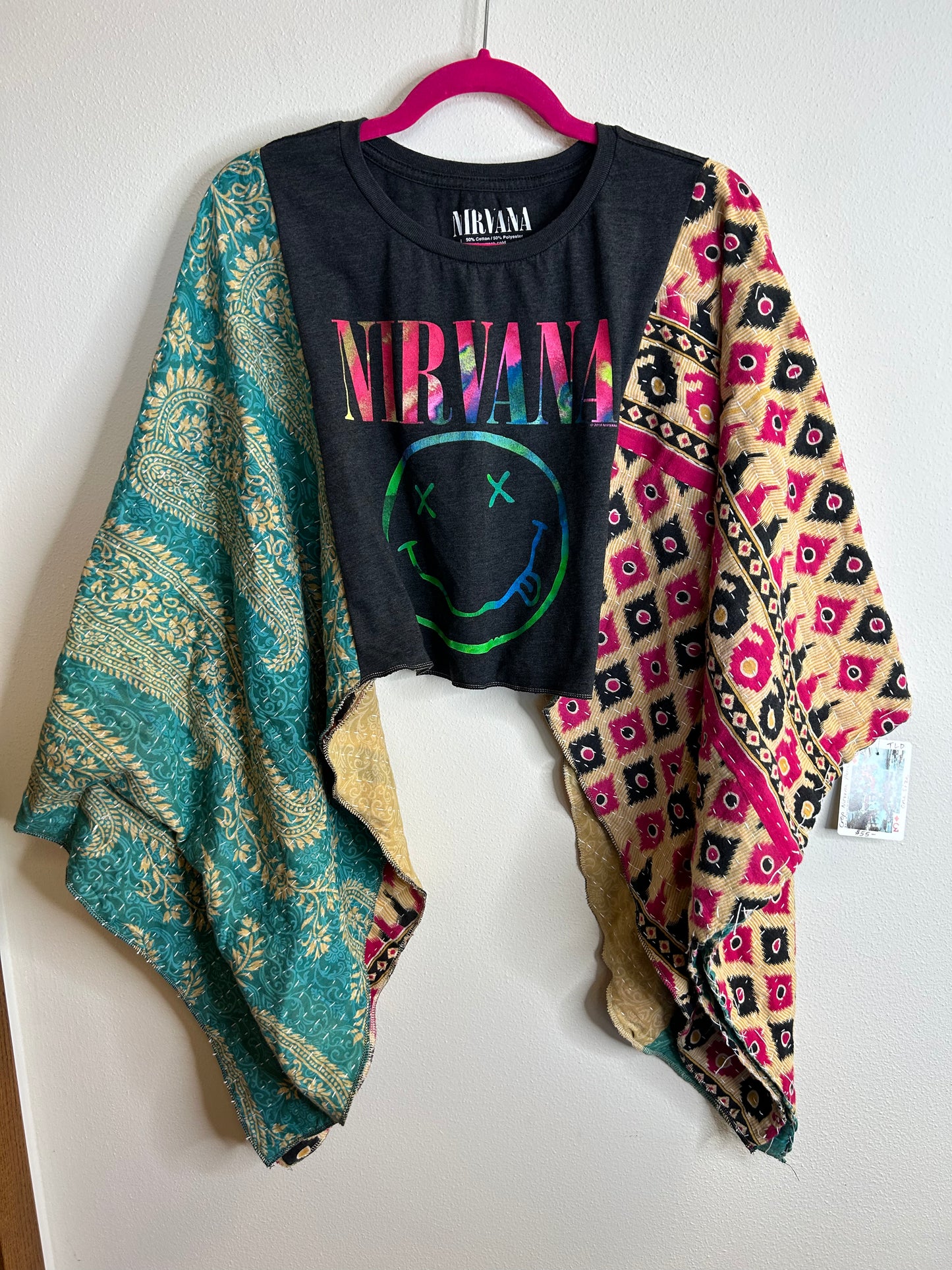 Nirvana upcycled cropped kantha poncho top