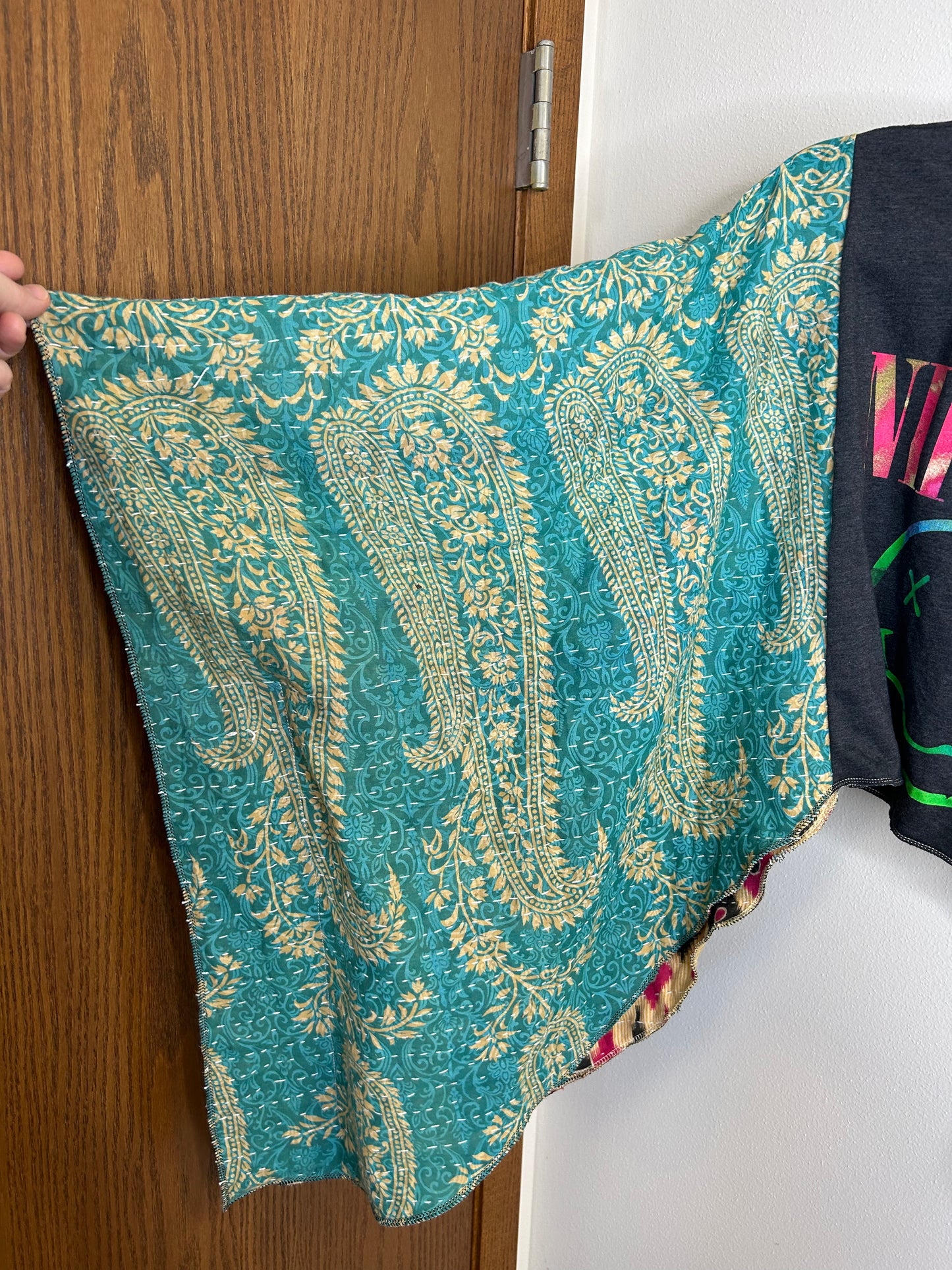Nirvana upcycled cropped kantha poncho top