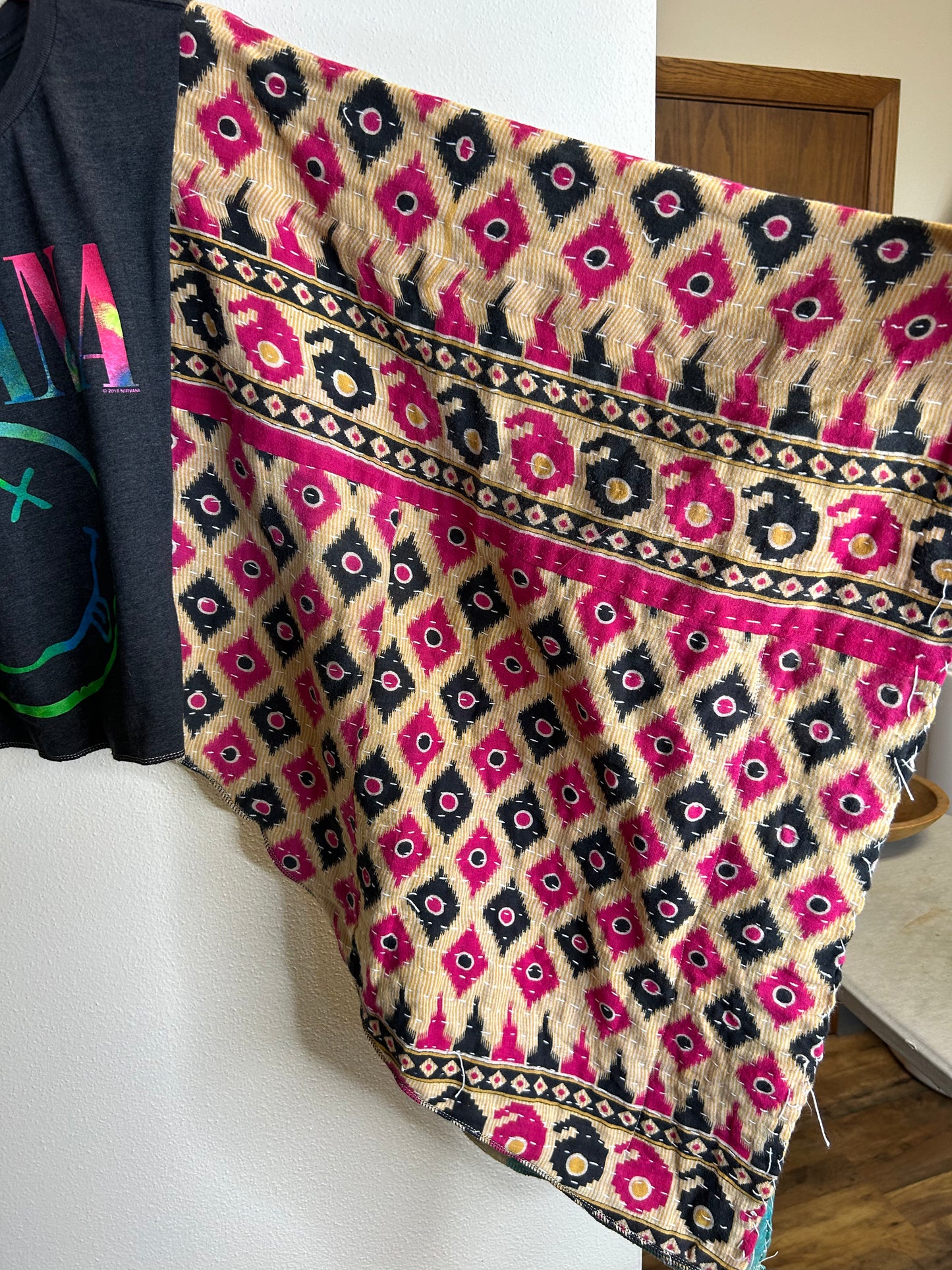 Nirvana upcycled cropped kantha poncho top