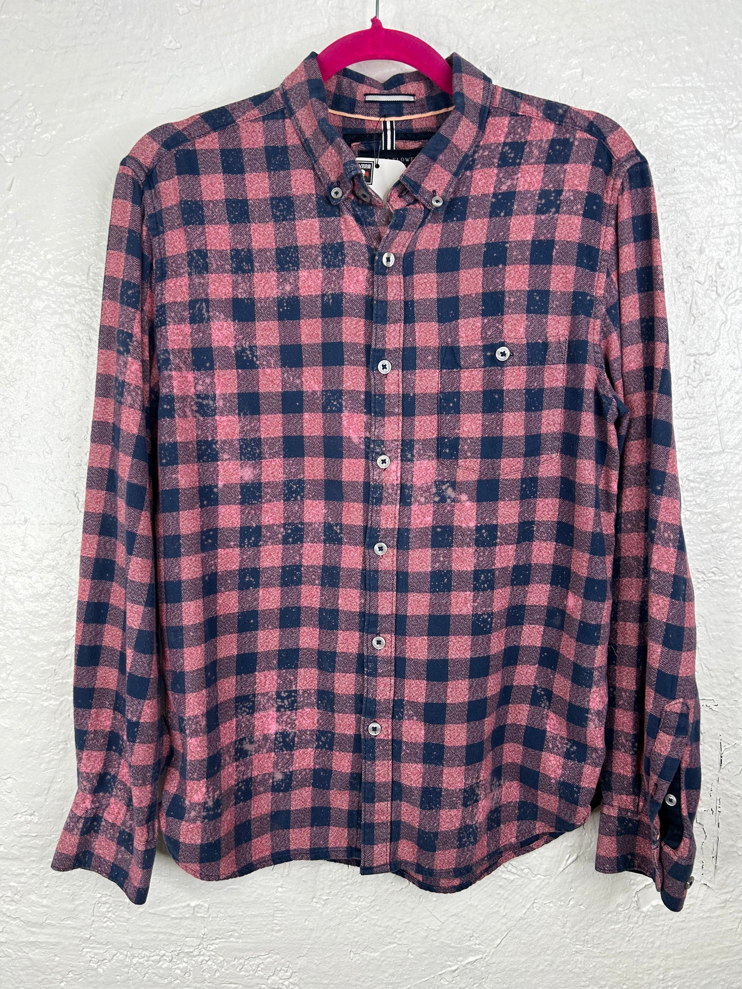 Sriracha upcycled flannel shirt unisex size M blue pink