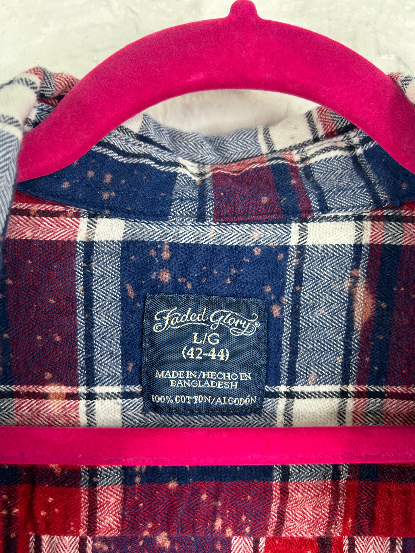Wisconsin upcycled flannel shirt unisex size L blue red