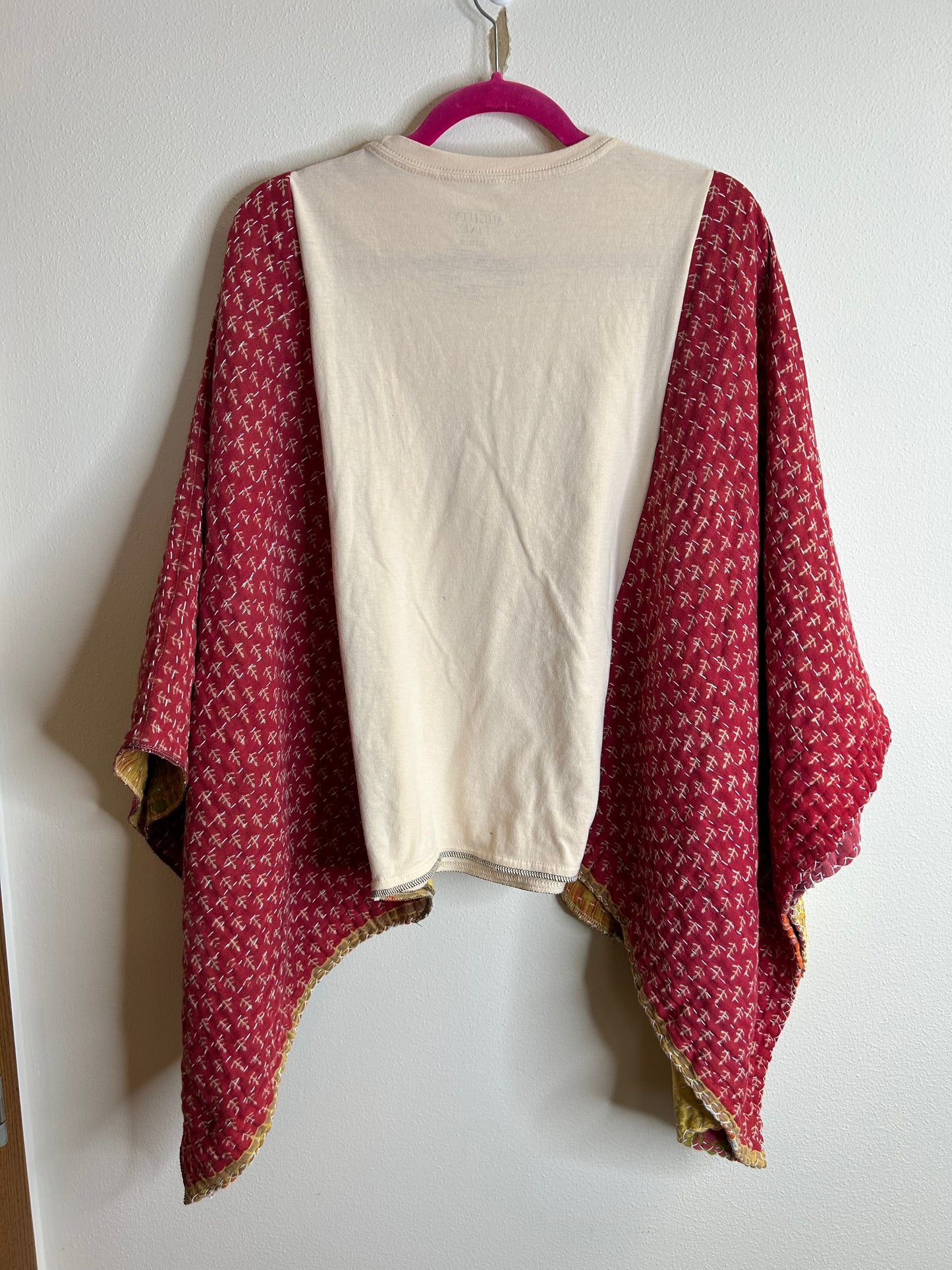 Happy Skeleton upcycled kantha poncho
