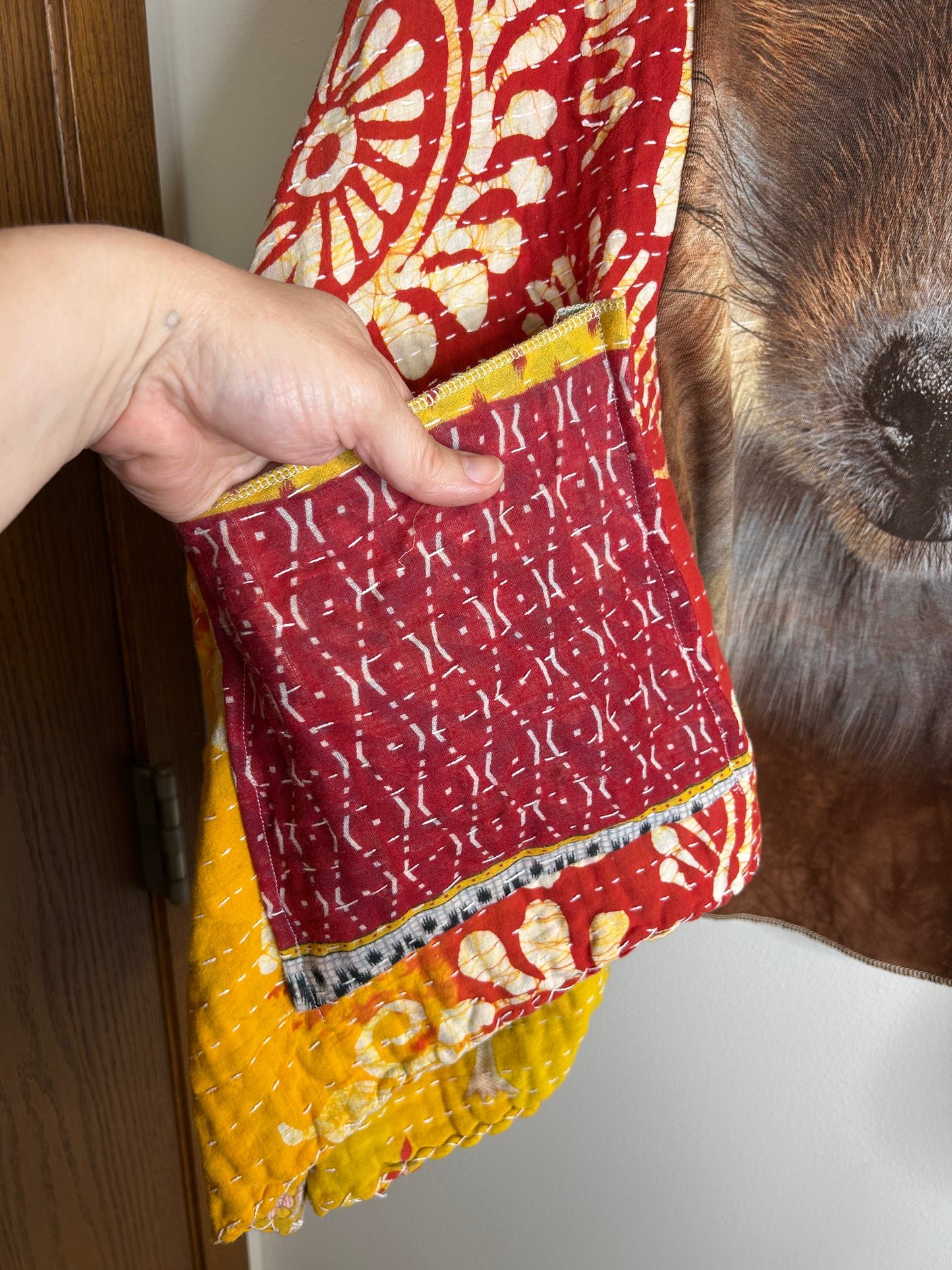 Fox upcycled kantha poncho
