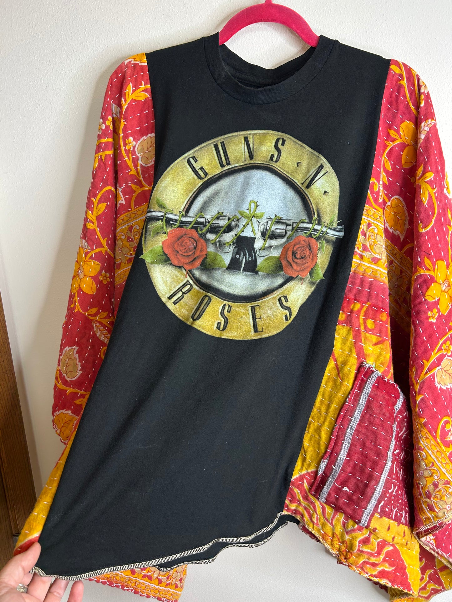 Guns N Roses upcycled kantha poncho