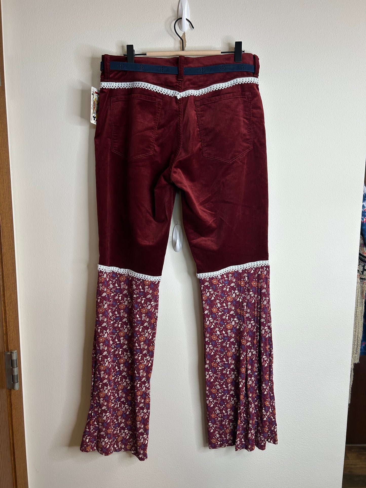 Maroon/burgundy upcycled velvet corduroy pants women’s size 31