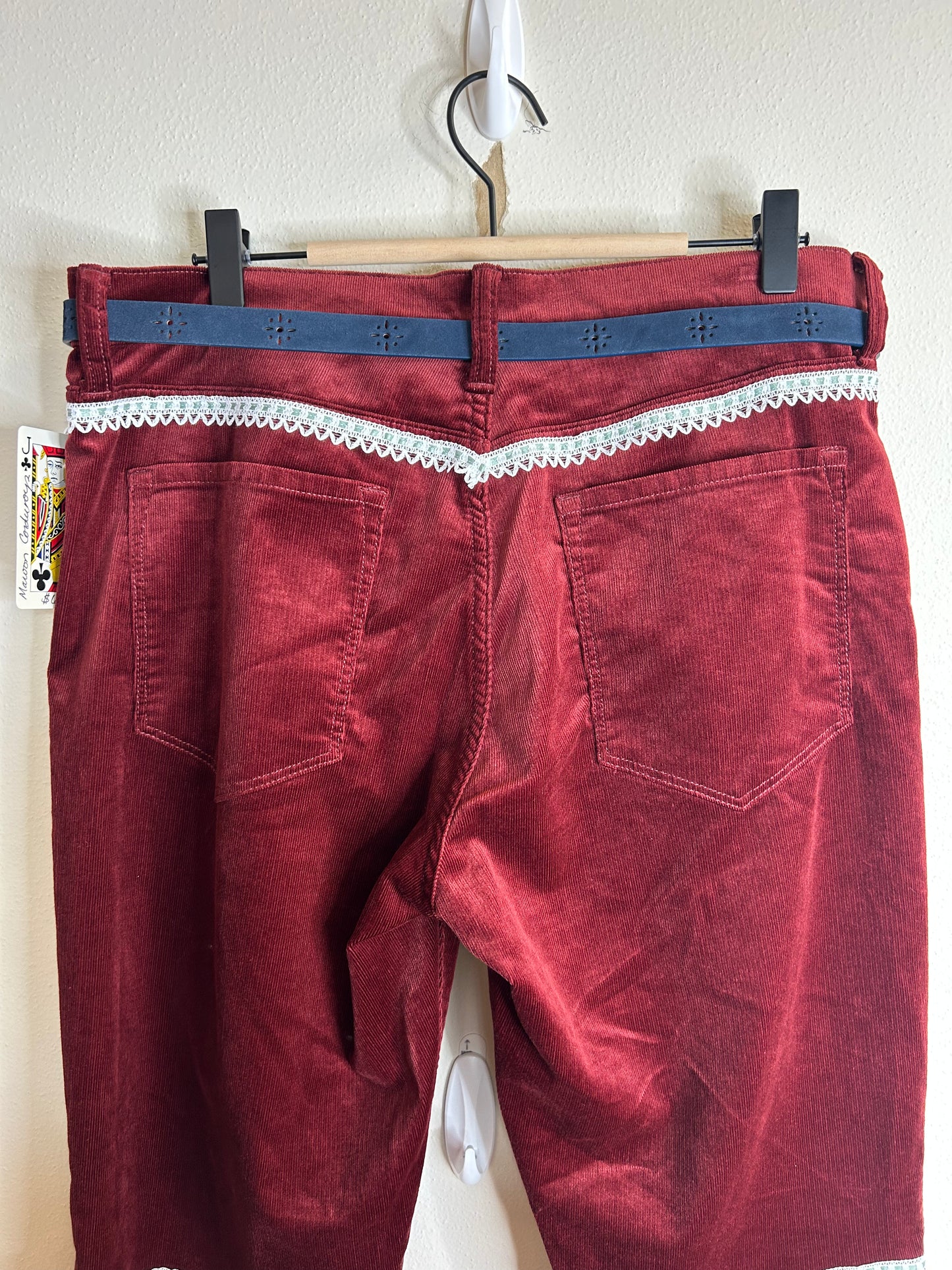 Maroon/burgundy upcycled velvet corduroy pants women’s size 31