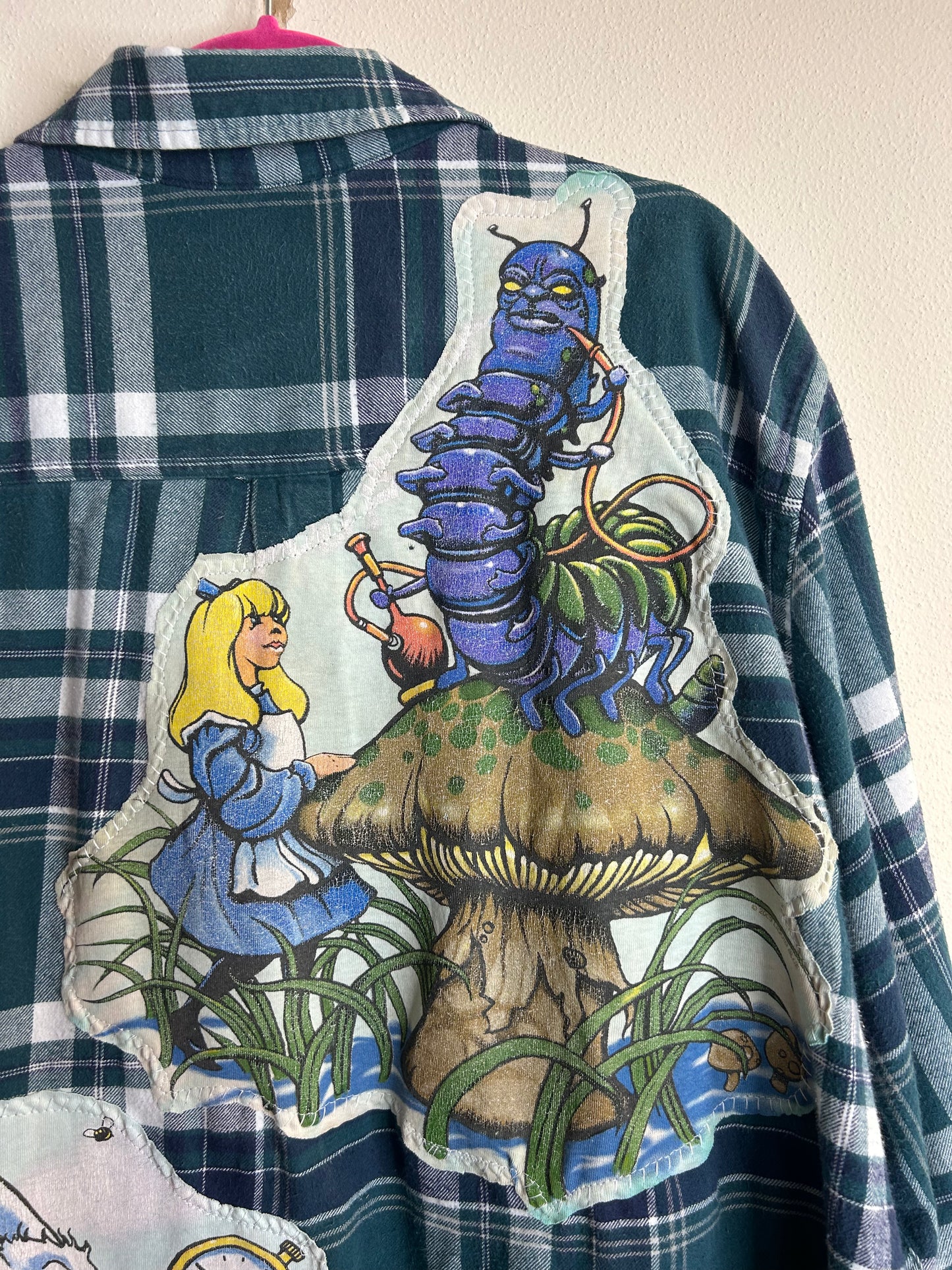 Alice in Wonderland upcycled flannel shirt size 4x
