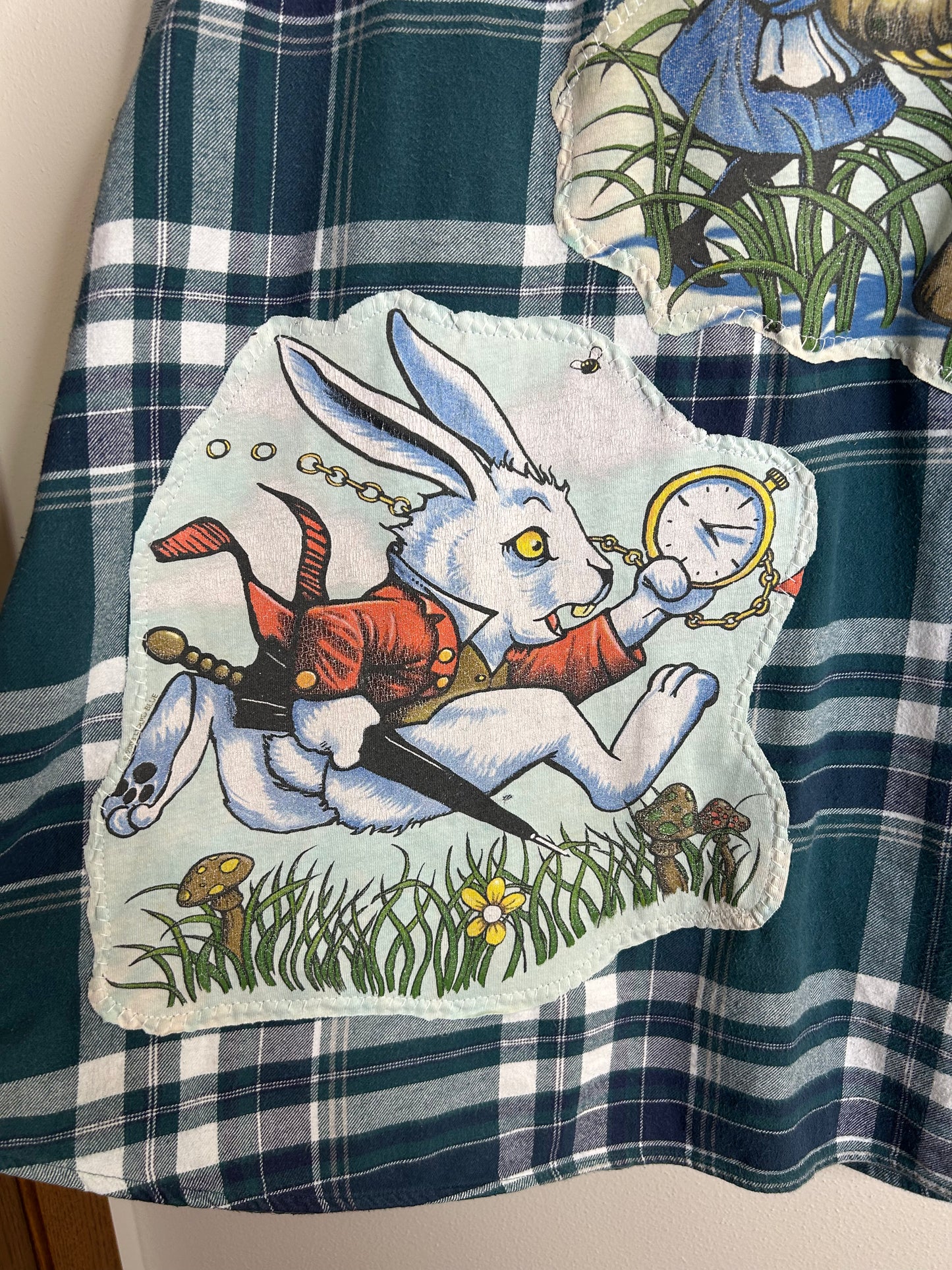 Alice in Wonderland upcycled flannel shirt size 4x