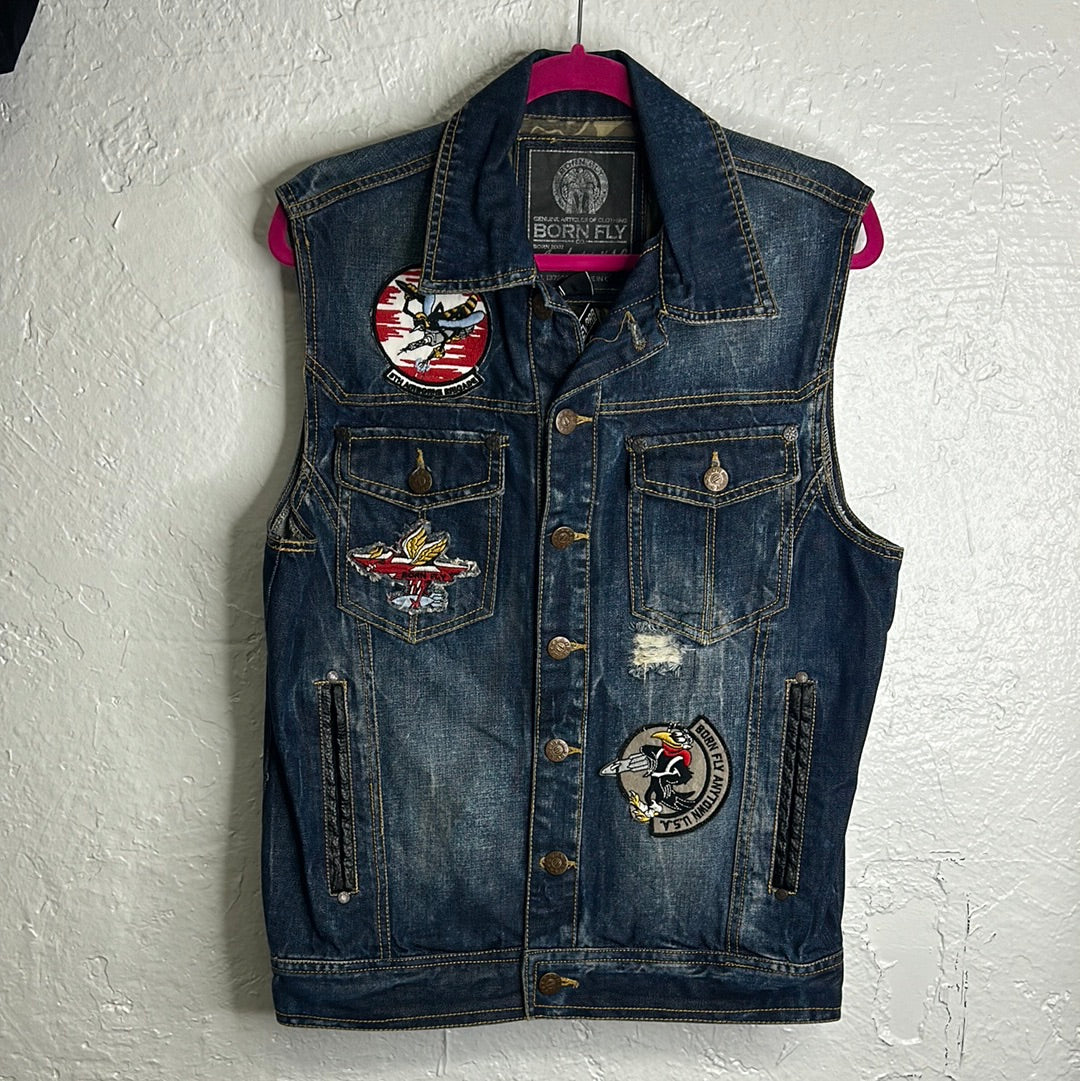 Aerosmith upcycled denim vest unisex size S/M blue gray