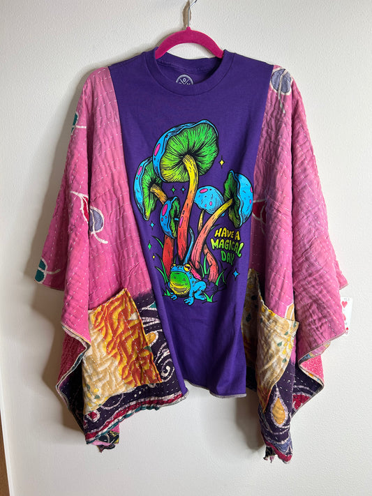 Magical Day upcycled kantha poncho