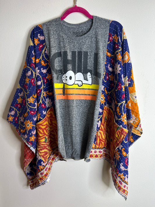 Chill Snoopy upcycled kantha poncho