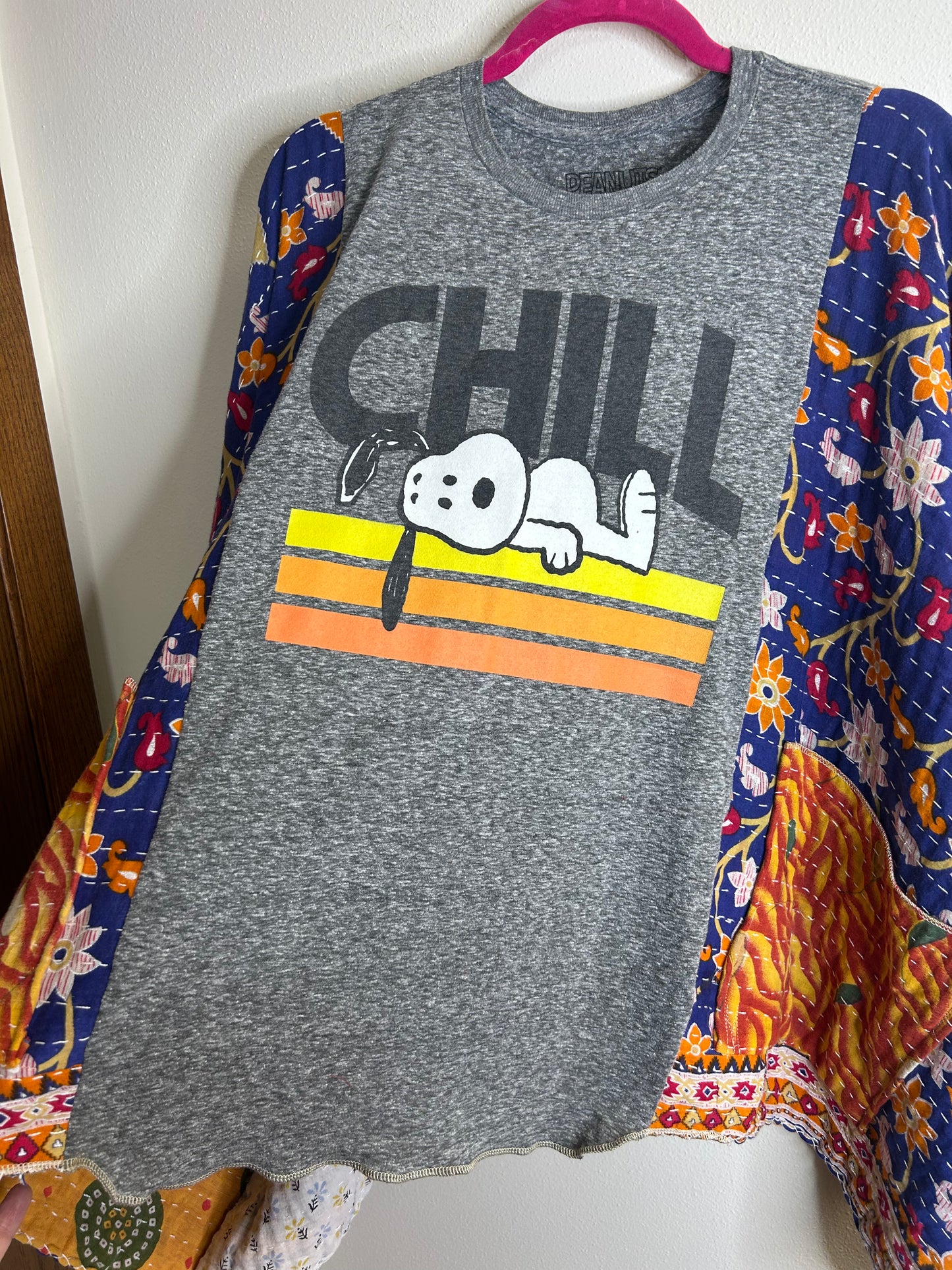 Chill Snoopy upcycled kantha poncho